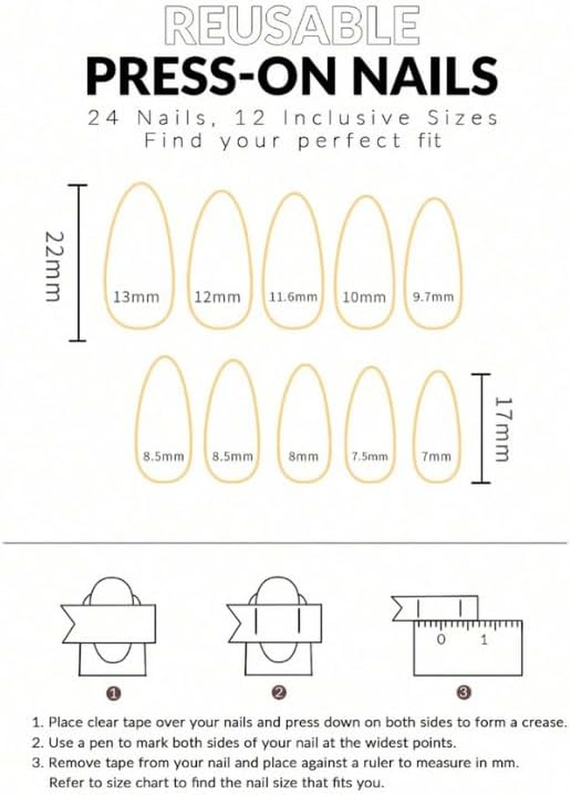 24-Piece Press on Nails, Lots of Patterns, Shapes and Colours, with Nail File and Tape - Reusable - Luxury (Black Gold Pattern - Almond) image number 4