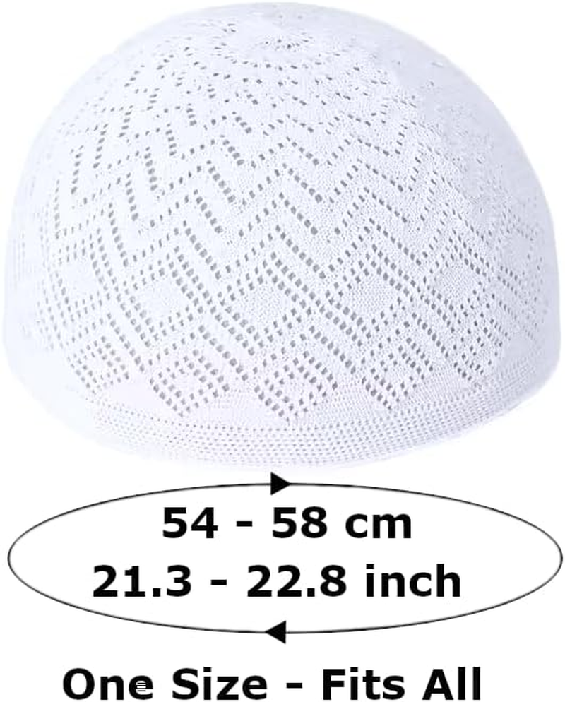 TRI ZONE Kufi Hats for Men, Muslim Prayer Cap, Breathable Taqiyah, Knitting Namaz Topi, Skull Kufe Hat, Islamic Ramadan Eid Gift, Set of 5 Caps with Tasbih image number 3