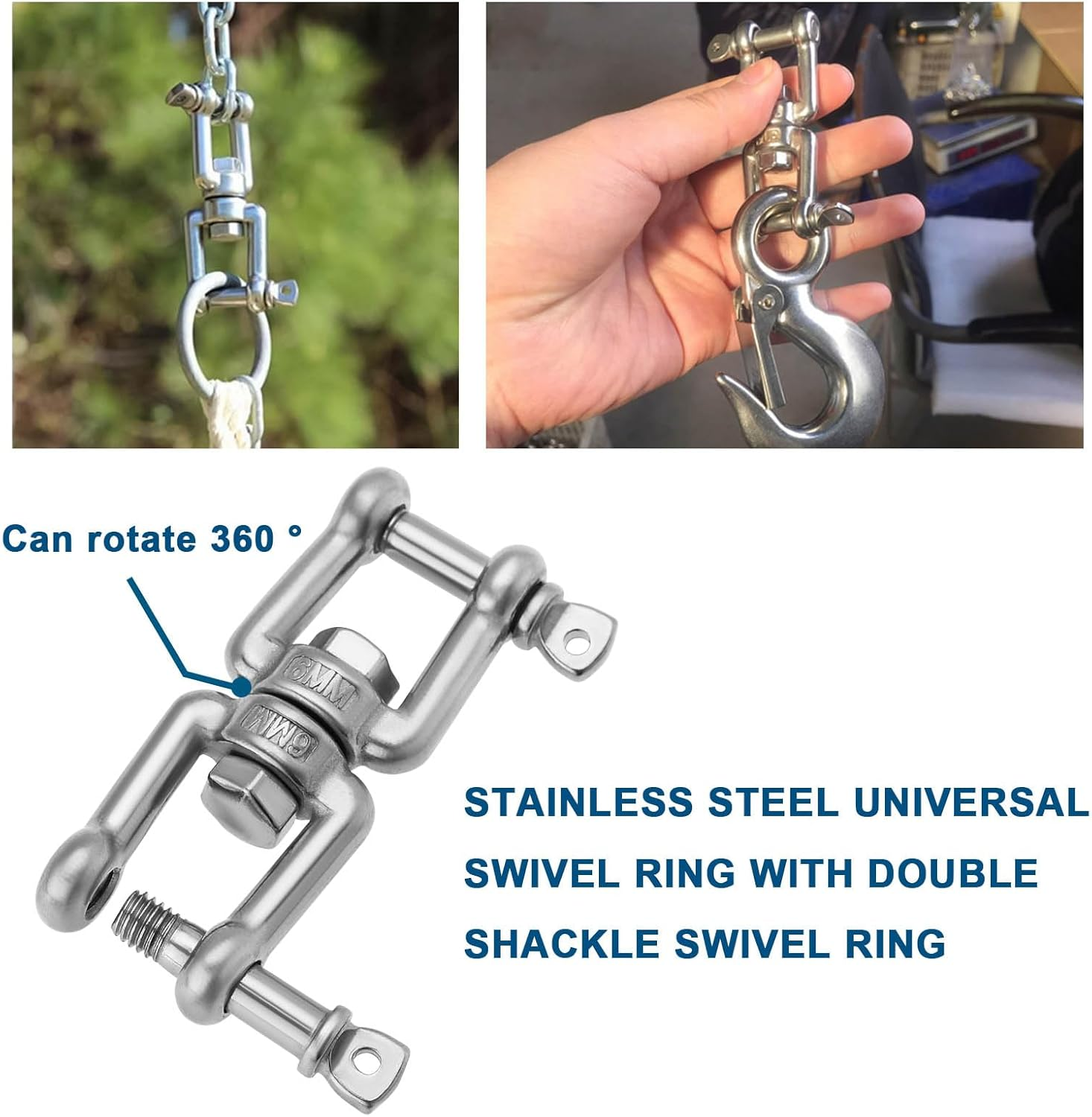 Ecsing 4Pcs 316 Stainless Steel Swivel Double Shackle M6X67Mm Double Jaw Shackle Jaw Anchor Connector for Garden, Yard, Boat, and Outdoor Use image number 1