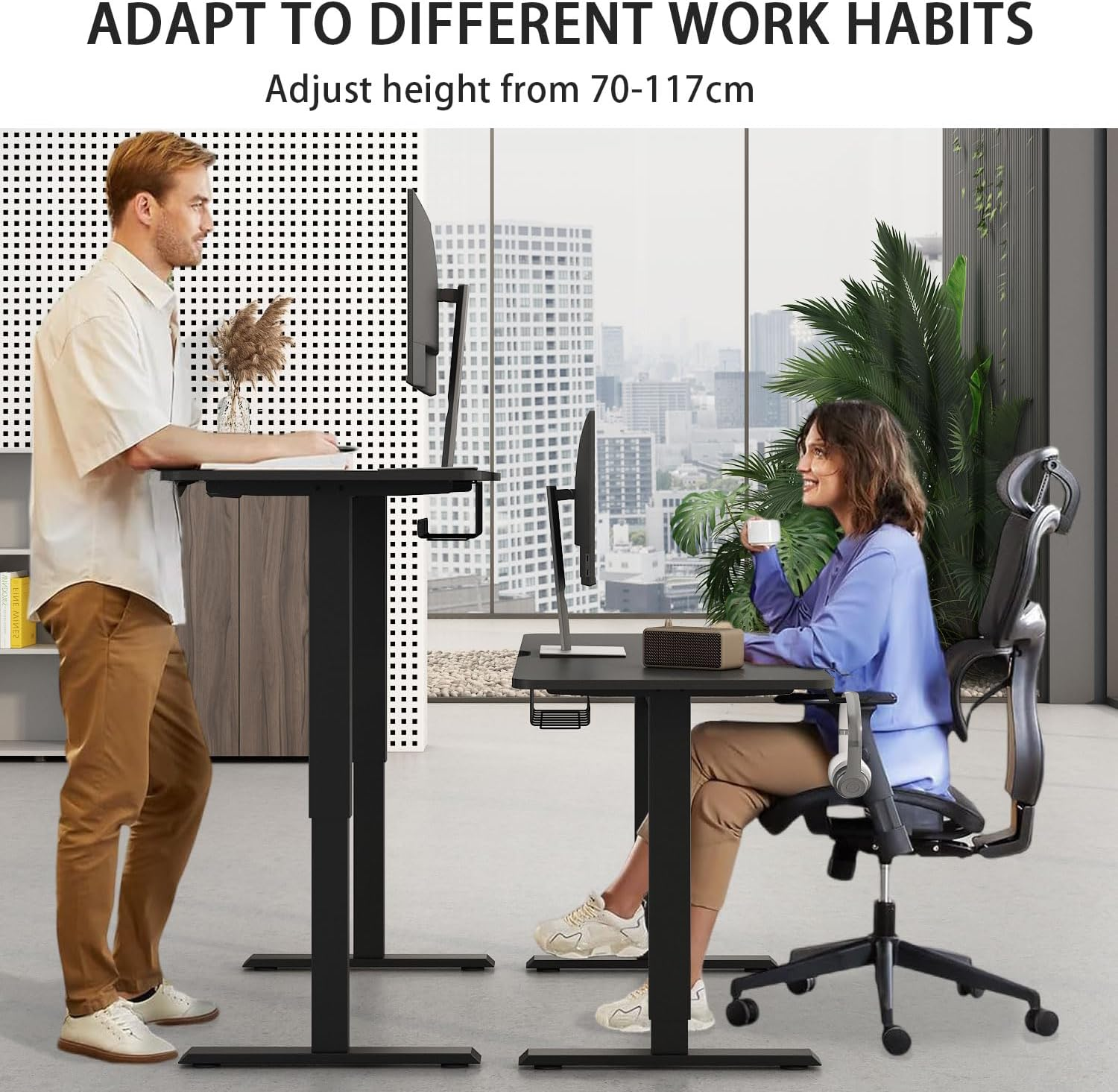 120 X 60Cm Height Adjustable Electric Standing Desk Computer Desk Height Adjustable Desk Ergonomic Home Office Sit Stand up Desk with Memory Preset Controller Adjustable Desktop Standing Desk, Black image number 6