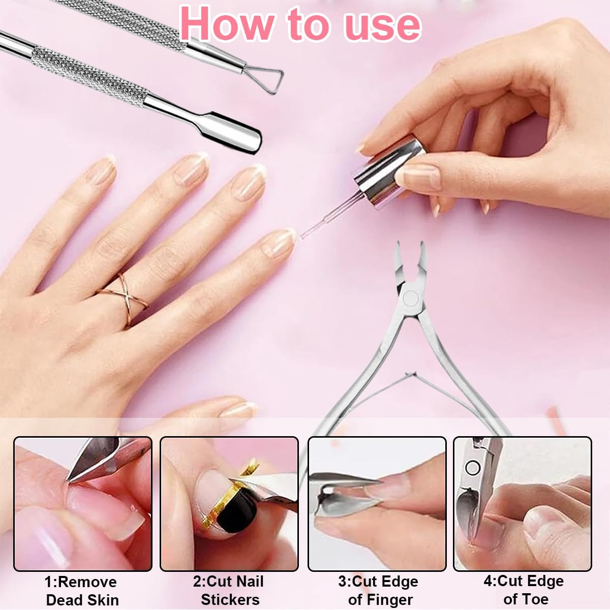 Ruayia 3-Piece Cuticle Nipper Set, Cuticle Trimmer with Cuticle Remover, Stainless Steel Cuticle Pusher and Cuticle Nipper and Nail Scraper, Tool for Manicure and Pedicure - Silver image number 1