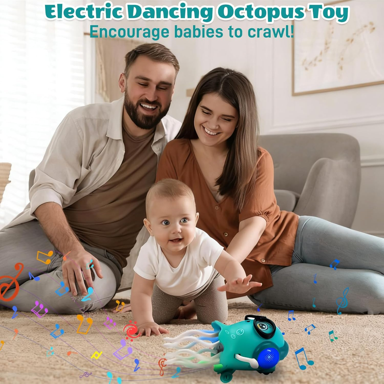 Dancing Octopus Toy, Electric Dancing Squid Toy with Lights and Music, Baby Toy with Automatic Obstacle Avoidance (Green) - Green + Pink image number 4