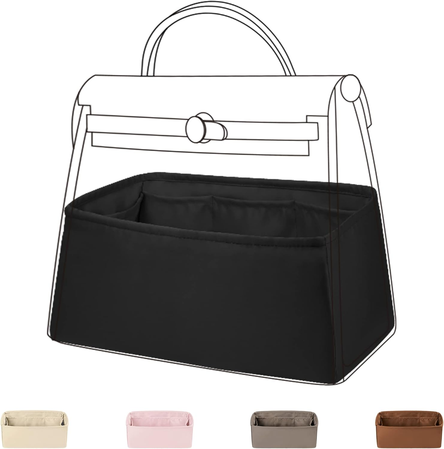 DGAZ Silk Purse Organizer Insert for Hermes Herbag 31/39/50 Bags, Luxury Handbag & Tote Organiser, Simplicity Bag Insert（Gold,Herbag31）