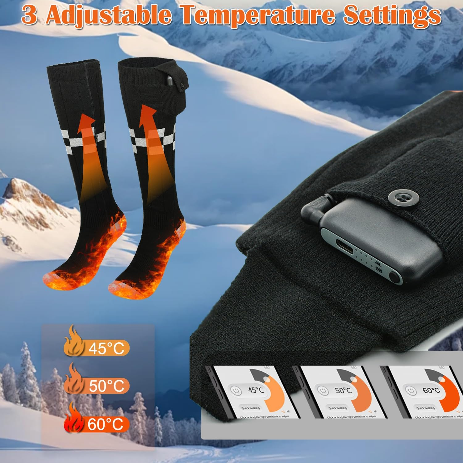 7JI Heated Socks for Men Women with App Control, Rechargeable Electric Heating Warm Socks for Winter Outdoors Work Fishing Hunting Skiing Riding Camping image number 1