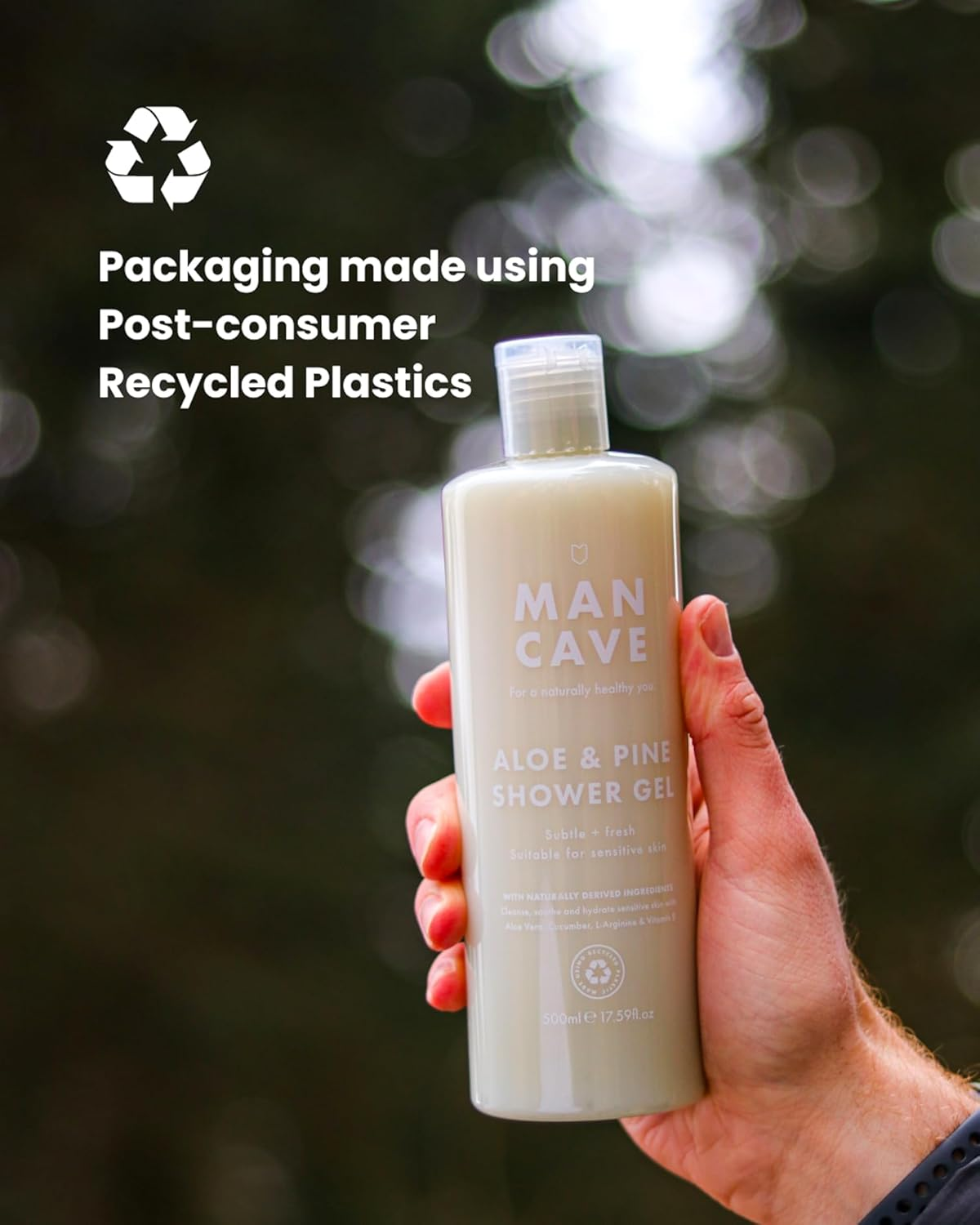 Mancave Shower Gel Men for Sensitive Skin - Aloe and Pine 500 Ml - Sulphate Free and Natural, Vegan, Cruelty Free, Recycled Packaging, Sensitive Shower Gel Men image number 1