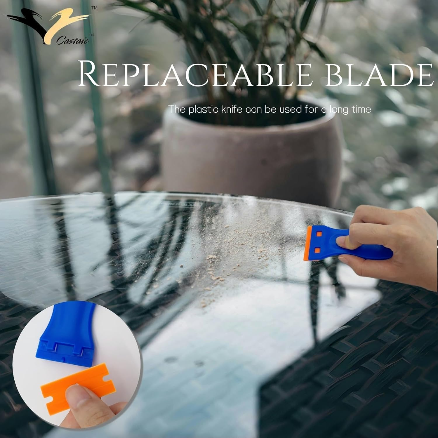 Castaic Plastic Razor Blade Scraper Tool,2Pcs Scraper Tool with 100PCS Plastic Blades,Scratch-Free Plastic Scraper for Scraping Labels,Stickers and Decals from Glass, Doors,Windshields (Set 1) image number 1