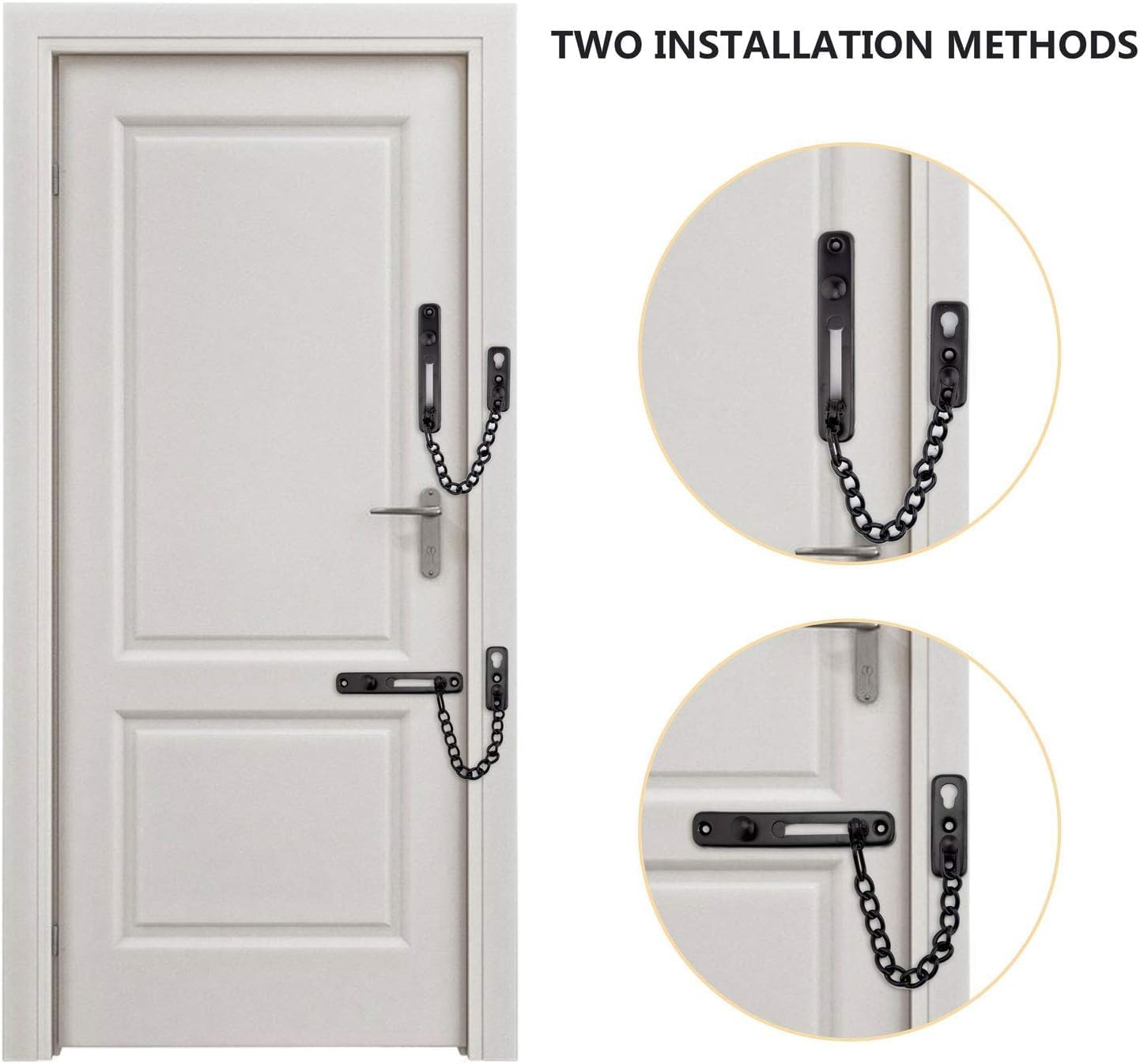 Stainless Steel Chain Door Lock，Heavy Duty inside Door Latch Guard Keyless Door Lock Add Extra Security with Spring Anti-Theft Press Lock Door Hardware for Home Security (Black, One Size) image number 1