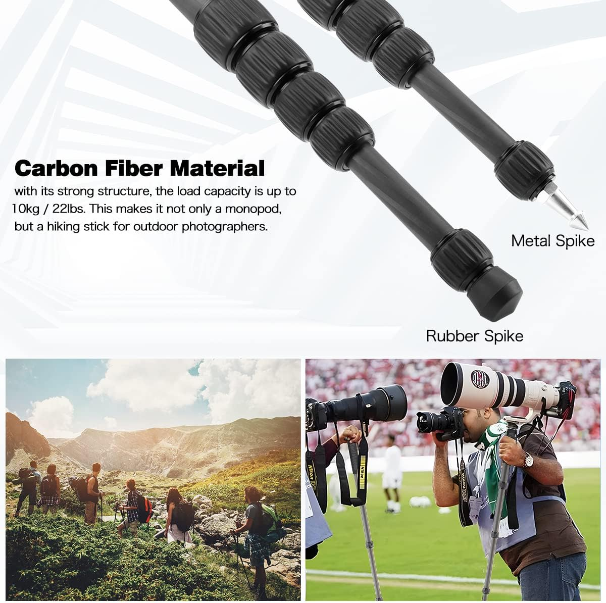 Koolehaoda Carbon Fiber Monopod, 6-Section Portable Compact Camera Monopod Unipod Stick. Max Load 22Lbs/10Kg - MP286C image number 4