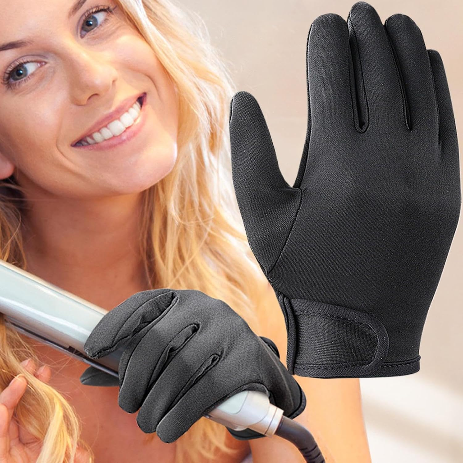 Qkbuza Gloves for Hair Styling - Professional Hand Gloves Heat Resistant 5 Fingers Heat Gloves,Household Supplies Thick Non-Slip Glove Mitt for Wand Flat Iron - Hairdressing Anti-Scald Gloves (Left) image number 4