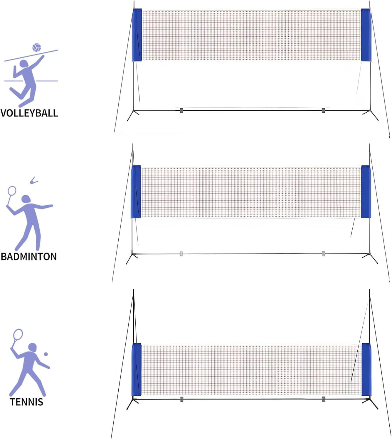 SPP Professional Multi-Sport Net System - Premium Volleyball Badminton Tennis & Pickleball Set with Quick-Setup Steel Frame, Height-Adjustable Poles & Carry Bag, Indoor Outdoor Use image number 3