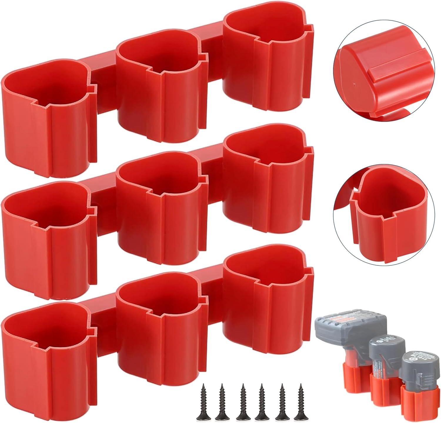 3Pcs 3-In-1 Battery Holders, Compatible with Milwaukee M12 Battery Tool Storage Holders with Battery Slots,Battery Holder for Makita Battery Tool Holders Storage for Bosch 12V Battery Packout Racks