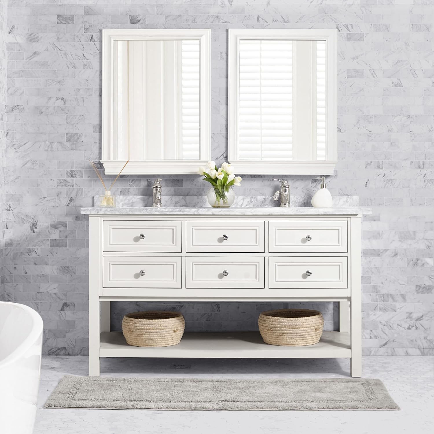 Nautica - Bathroom Rugs, Soft & Absorbent Cotton Bath Mat, Modern Bathroom Decor (Ton White, 2 Piece)