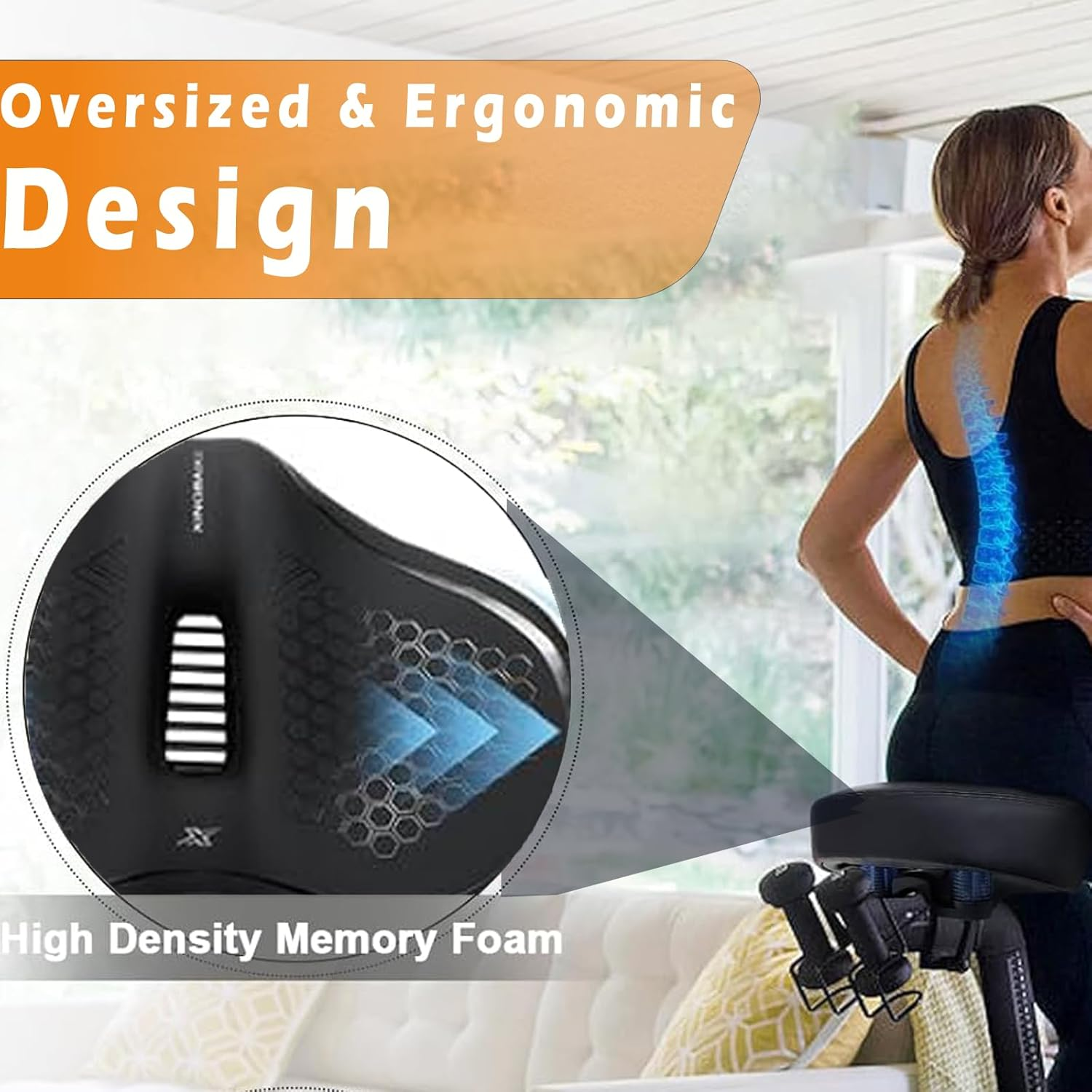 Comfort Cycling Seat with Wide Shock - Ergonomic Design for Mountain/Cruiser Bicycles - Unisex Comfort for Stationary & Road Cycling image number 4