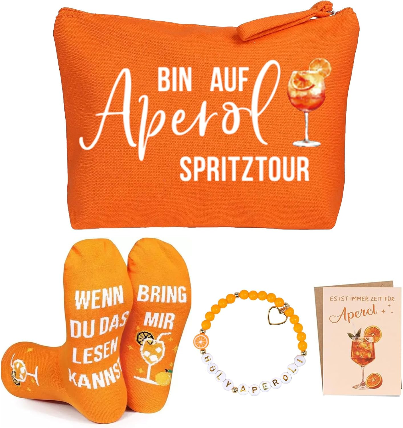 VEGCOO Aperol Lovers Gift Set Makeup Bag Socks Bracelet Greeting Card Aperol Design Canvas Cosmetic Bag Large Capacity Toiletries Storage Bag Gifts for Women image number 2