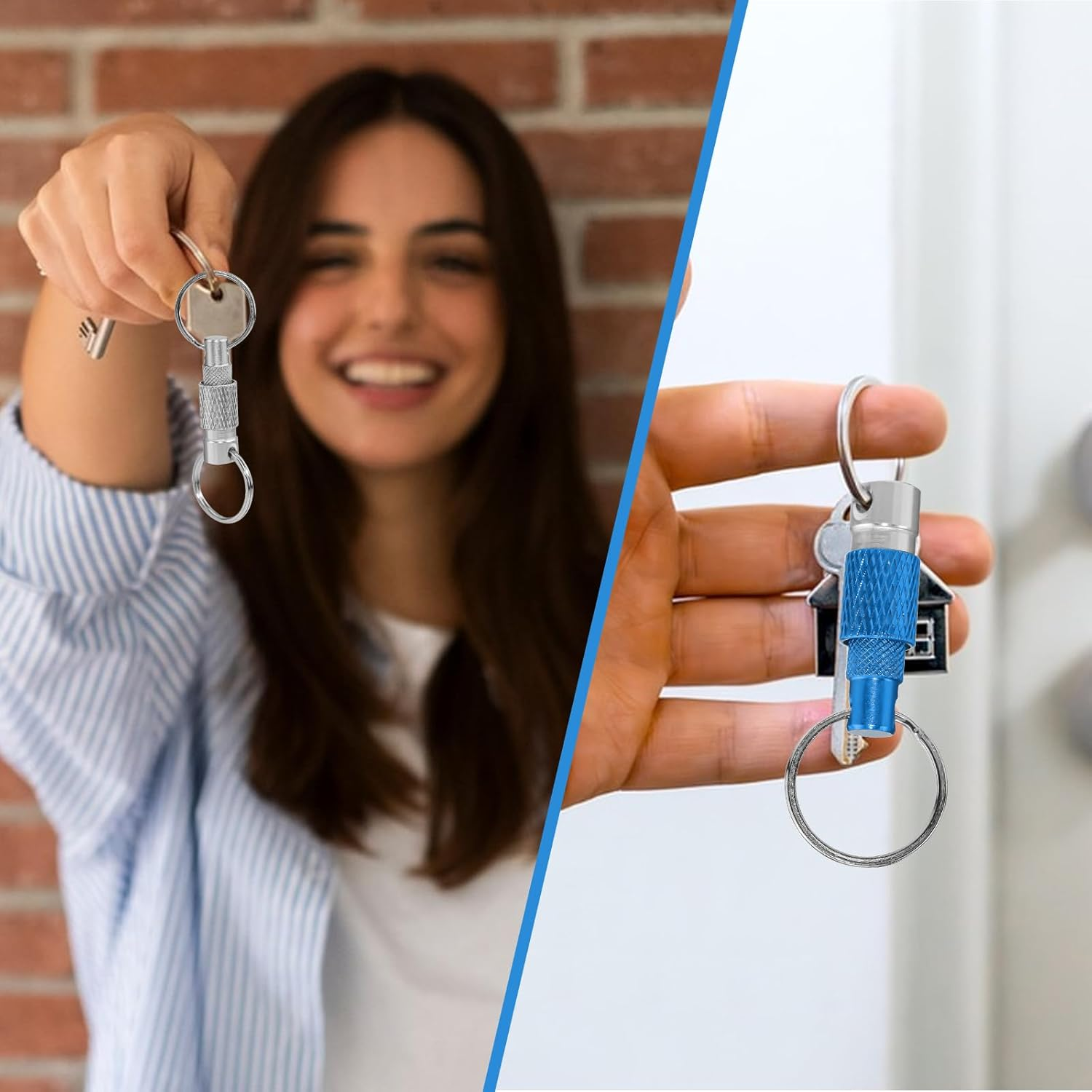 Pack of 2 Quick Release Key Chains, Removable & 360&deg; Rotating Key Ring with 4 Key Rings, Metal Key Organiser in Dark Blue & Silver for Car, Home, Men and Women image number 4