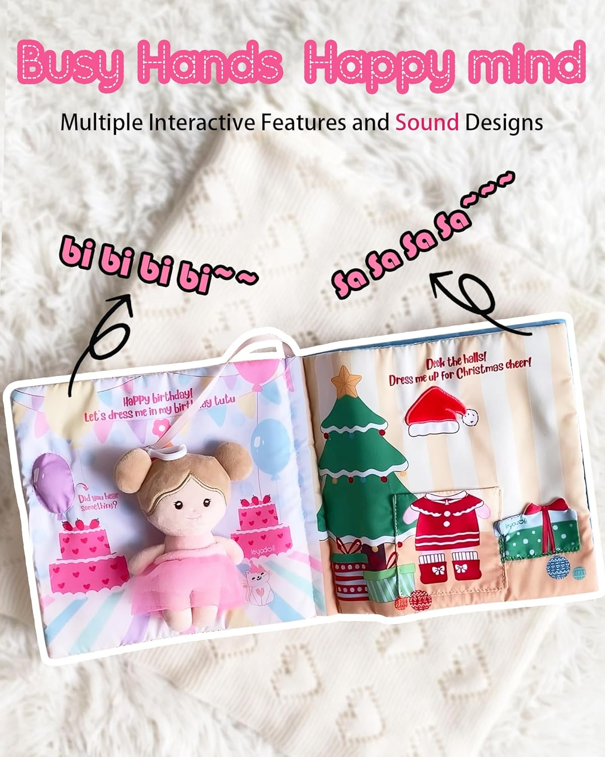 Leyadoll Interactive Sensory Soft Cloth Book, Educational Crinkle Quiet Activity Busy Book for Babies,Toddler Travel Toy 1-3 Year Old Boys and Girls (Dress Me Right)