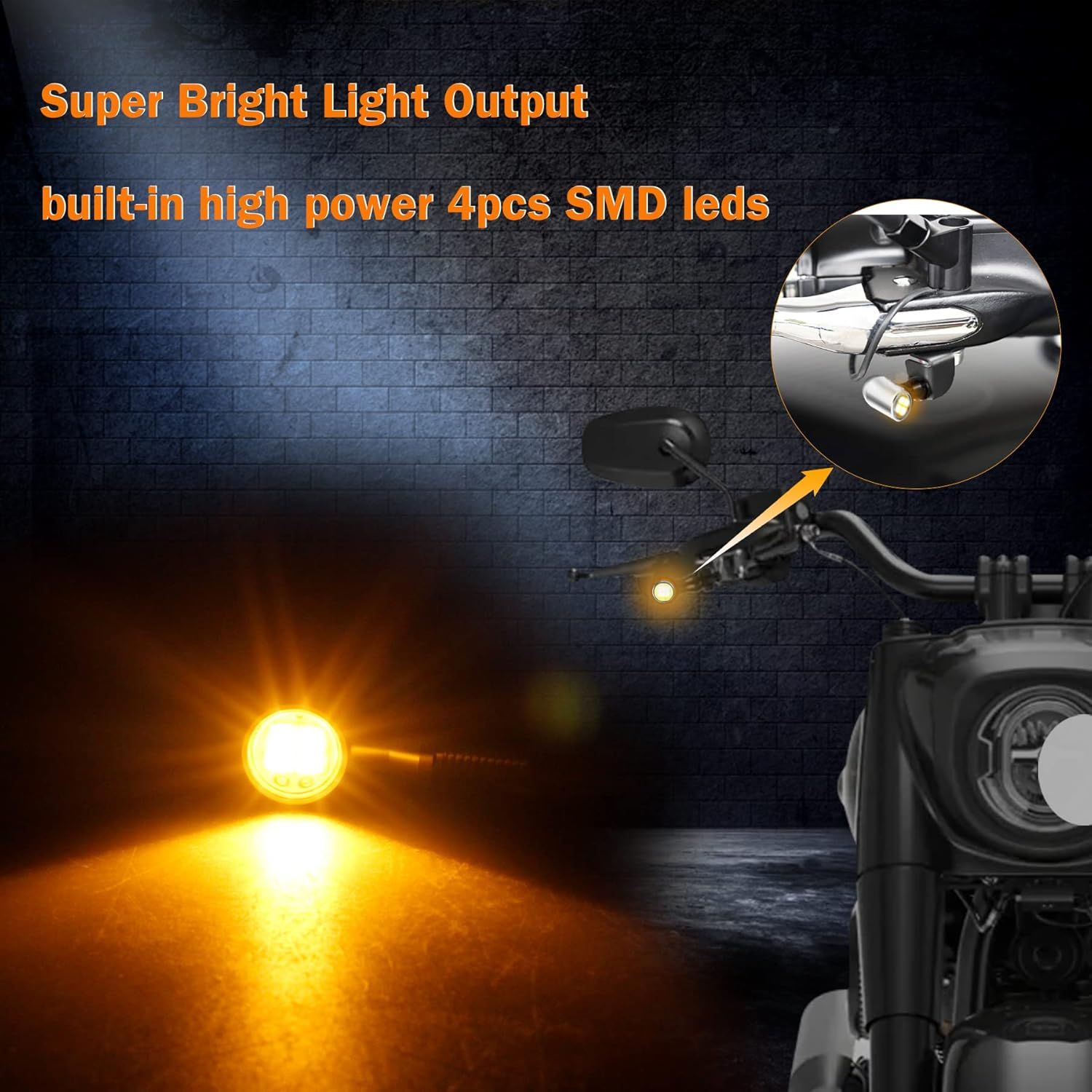 QUASCO Led Motorcycle Turn Signal Lights Universal Mini Blinkers Front Indicator Compatible with Harley Honda Kawasaki Suzuki Triumph Yamaha, Chrome