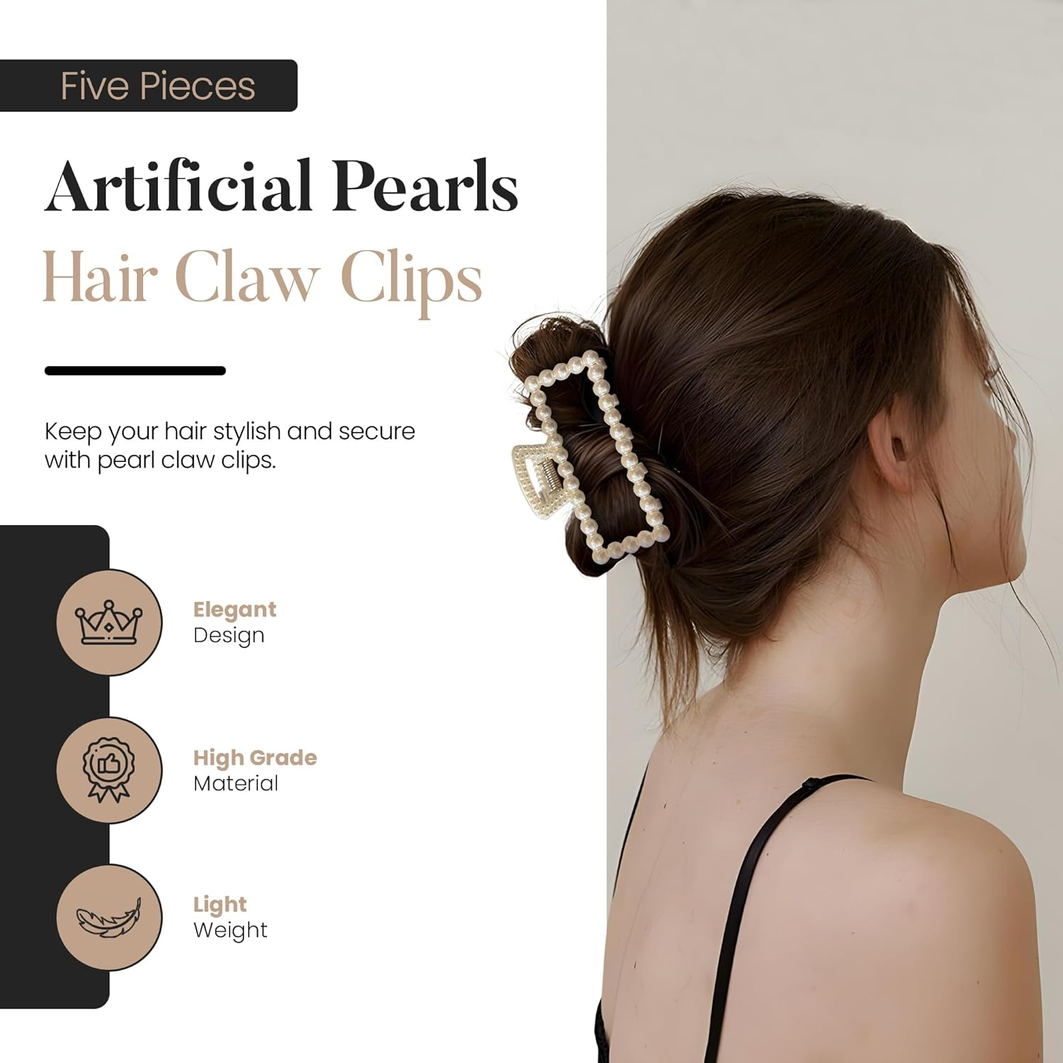 Merdia 5 Pcs Simulated Pearl Hair Claw Clips for Women Hair Clips for Women | Claw Clips for Hair Clips for Non Slip Strong Hold | Hair Accessories| Claw Clips for Hair | Barrettes for Women White