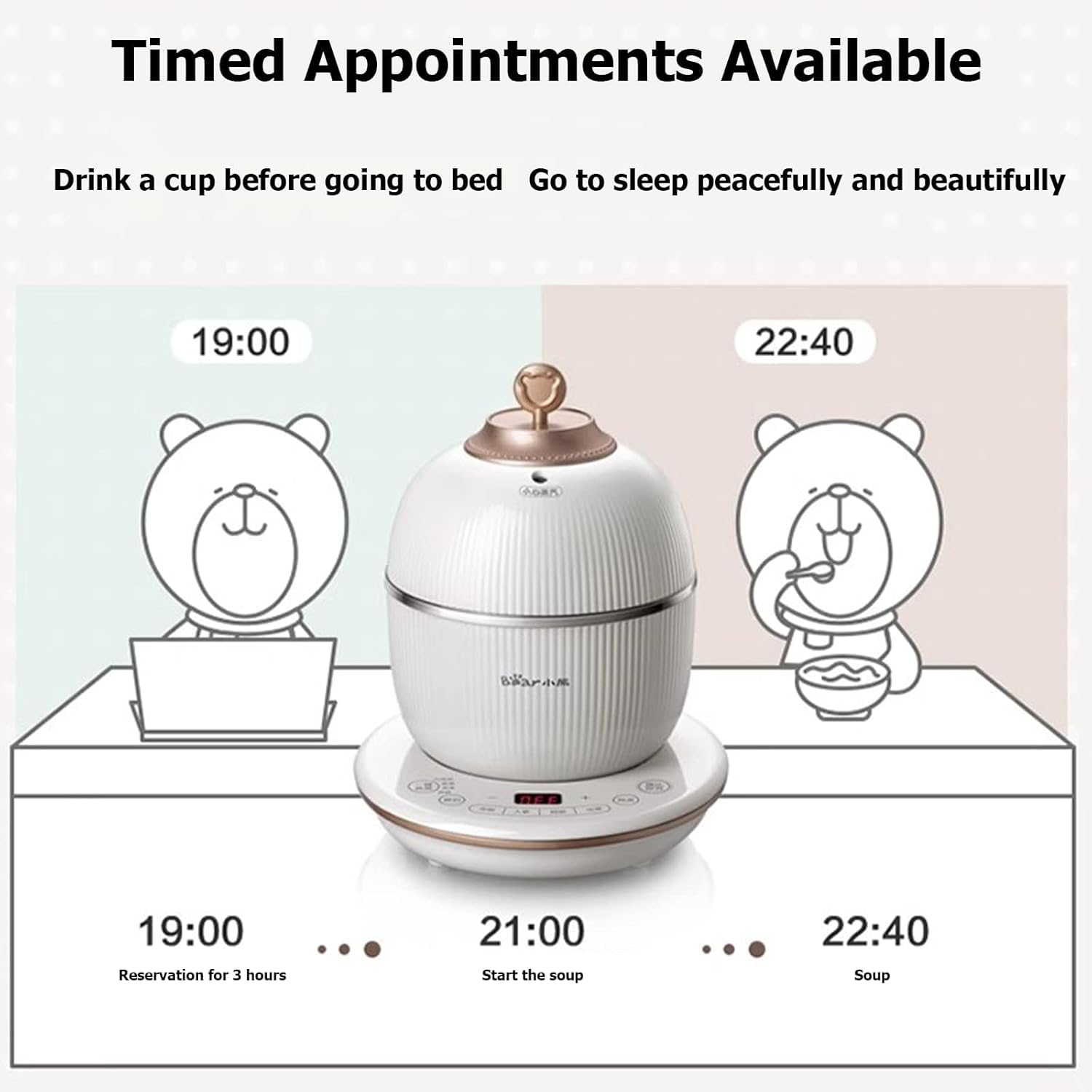 Electric Stew Pot, Multi-Function Bird'S Nest Stew Pot, Natural Ceramics Slow Cooking Method, Smart Appointment & Keep Warm for Chicken Soup, Flower Gum, Ginseng, Colla Corii Asini, Cordyceps image number 3