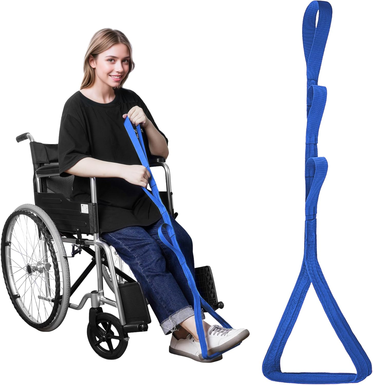 42&ldquo; Long Leg Lifter Assist,Large Rigid Foot Loop &Sturdy Multiple Handles for Limited Mobility, Knee, or Hip Replacement Surgery (Blue)