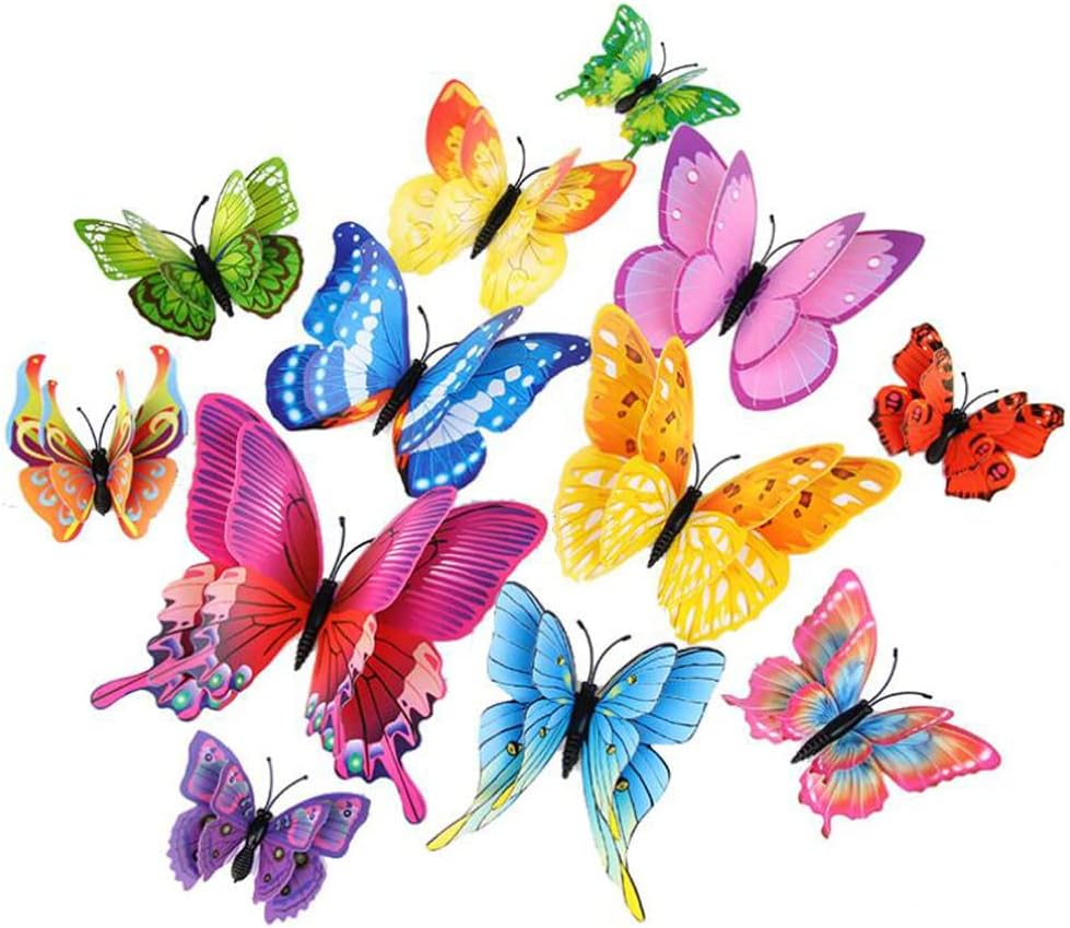 Haobase 12Pcs DIY Realistic 3D Multicolor Double Wings Butterfly Wall Stickers Home Decoration image number 2
