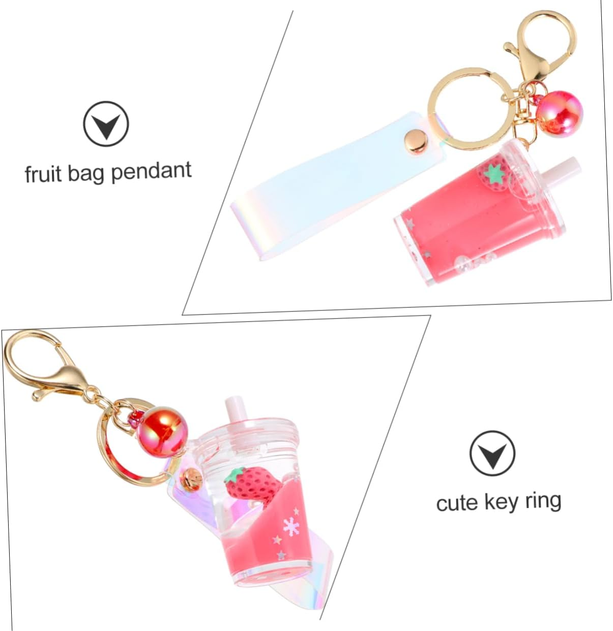 1Pc Fruit Keychain Hand Bags Elegant Key Chain Tote Purse for Women Fringe Purse Car Trim Wallet for Women Creative Quicksand Key Ring Quicksand Liquid Tote Bag Tassel Miss White image number 3