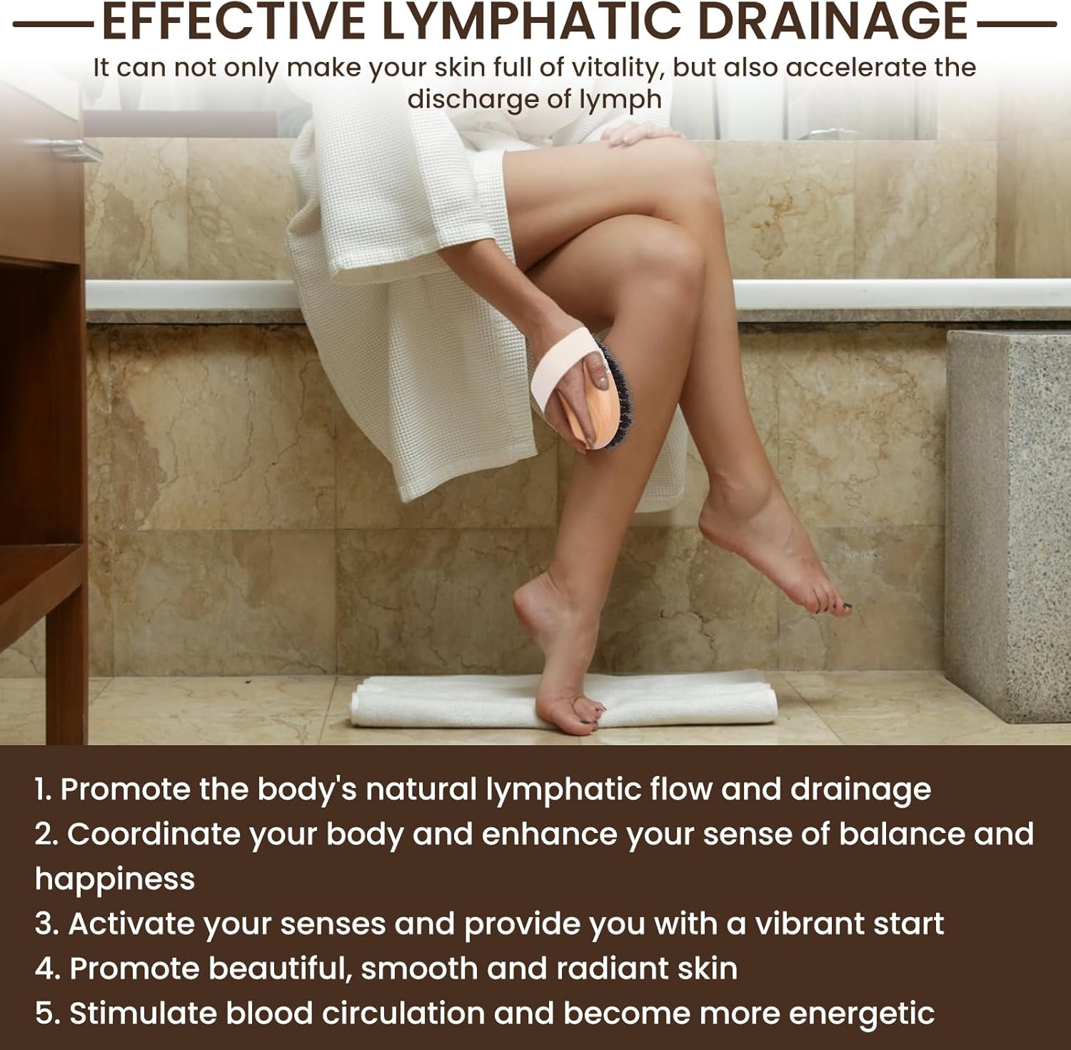 Dry Brushing Body Brush, Reusable Skin Exfoliating Body Scrubber, Organic Spa Exfoliator and Massage Scrub Brush with Natural Boar Bristles image number 2