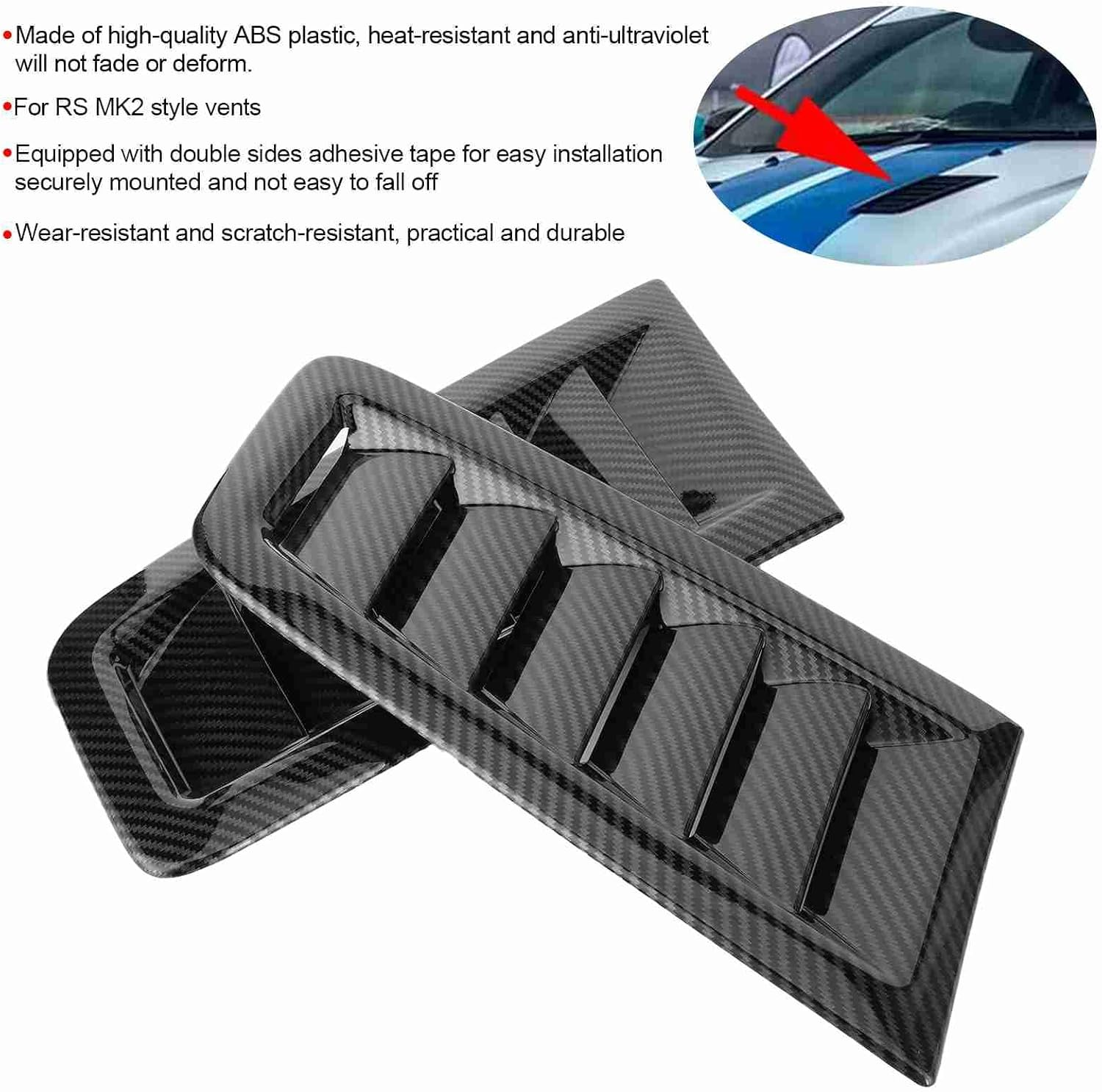 2PCS Universal Hood Air Vents for Car Hood Scoop, Bonnet Vent Hood Air Intake Trim Cover, Bonnet Air Vents Engine Hood Car Exterior Parts for Focus RS MK2 Style (Carbon Fiber Look) image number 3