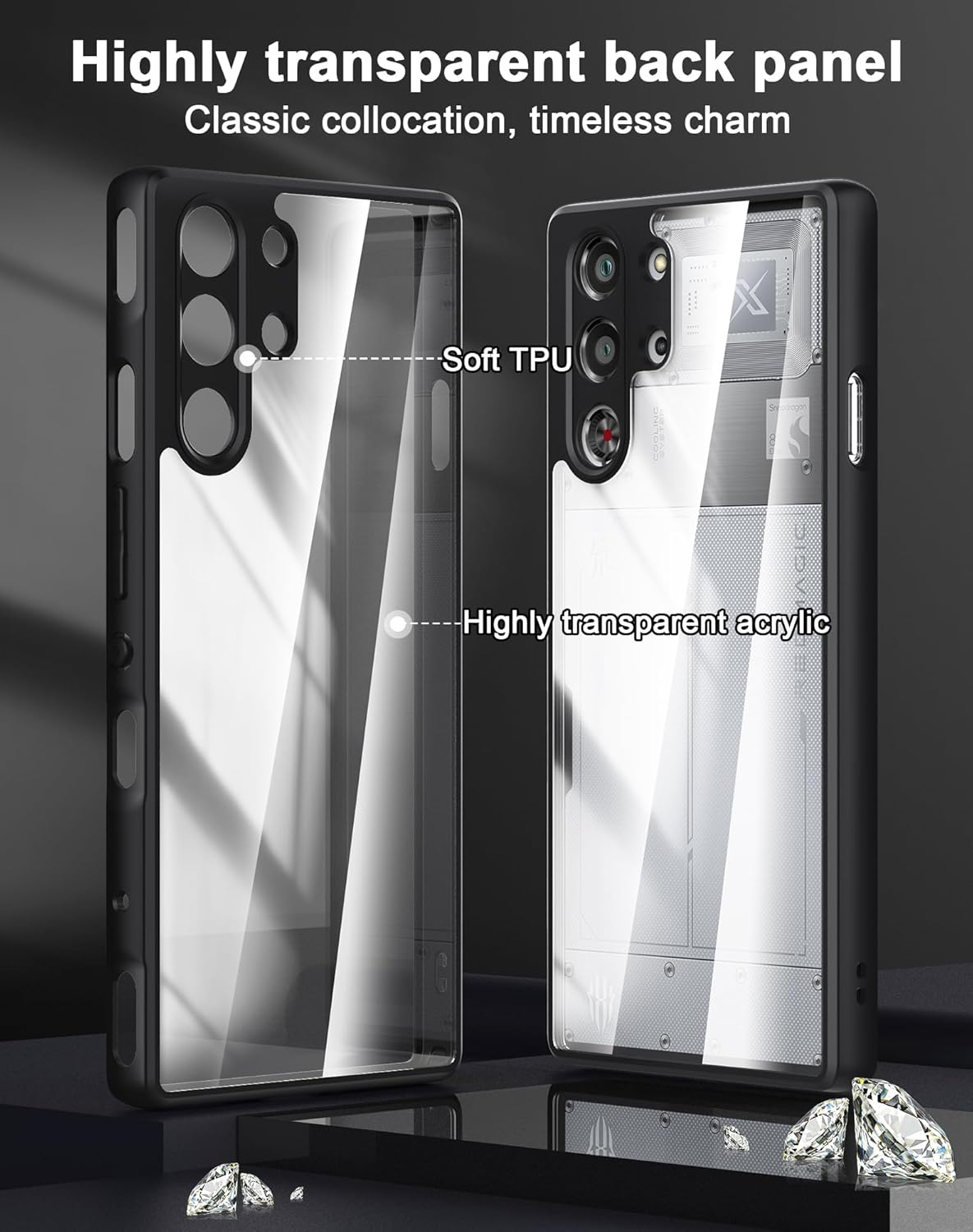 Foluu for ZTE Nubia Red Magic 10 Pro Case/Red Magic 10 Pro+ Case, [Not Yellowing] [Military Drop Protection] Shockproof Protective Slim Thin Cover for Red Magic 10 Pro 2024 (Black+Clear) image number 3