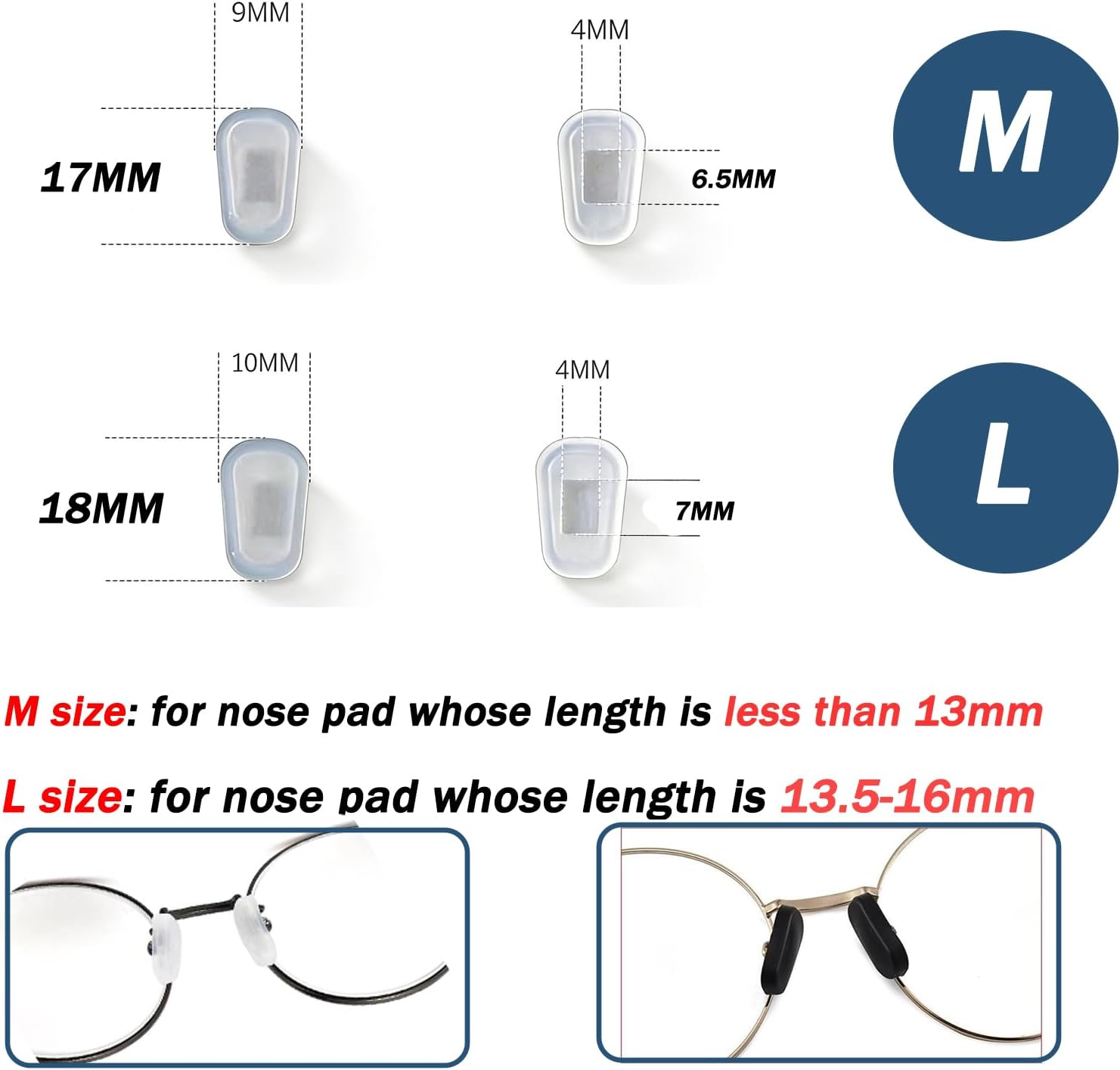 OPUGIT Eyeglass Nose Pad Covers, Slip-On Silicone Nose Pad for Glasses, Soft Eyeglass Repair Kit with Nose Piece Pads, Anti-Slip Eyewear Protective Covers Nose Bridge Pads(White,5 Pairs) - Black image number 7