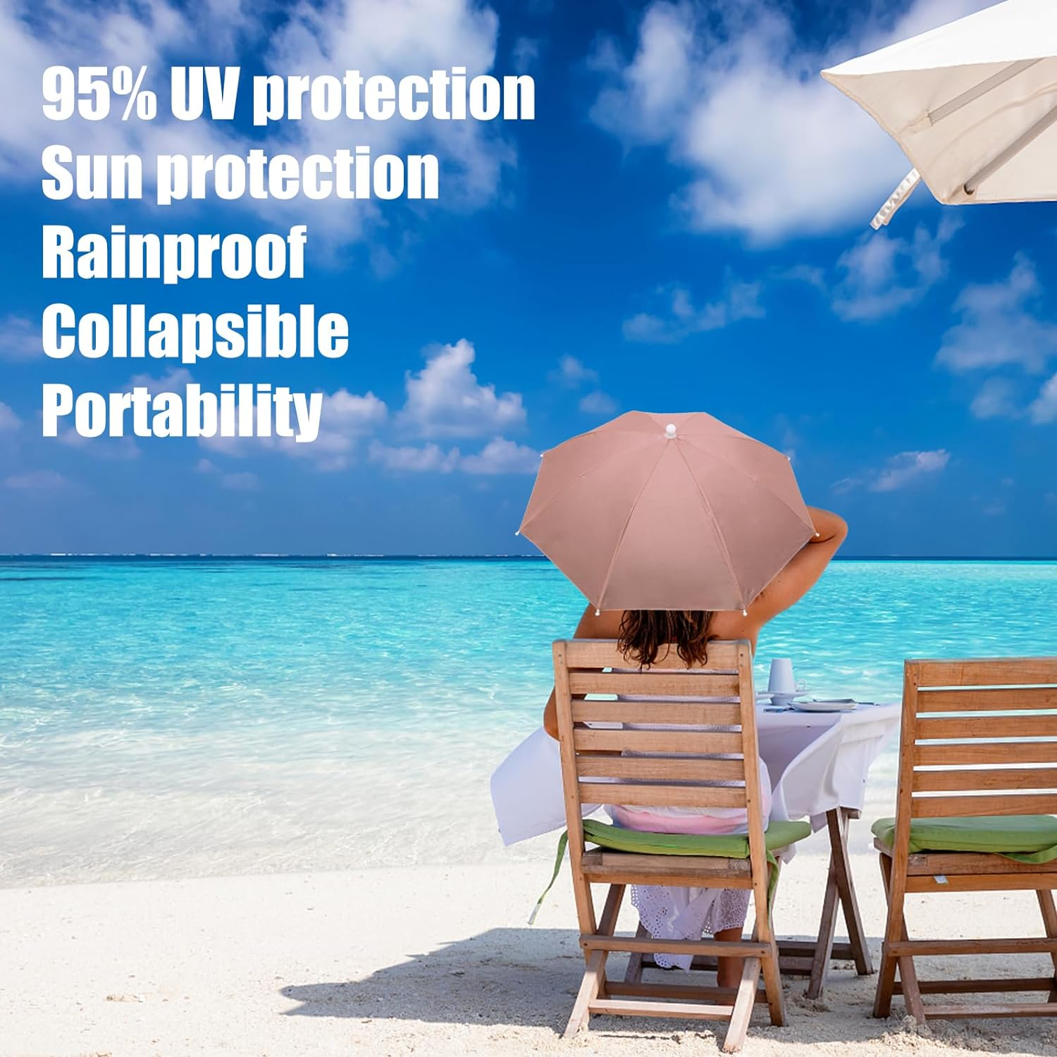 4 Pack Umbrella Hats, 27" Hands-Free Head Umbrella Hats for Adult, Folding Waterproof Umbrella Cap with Head Strap for Outdoor Party, Fishing, Sun, Rain, Beach