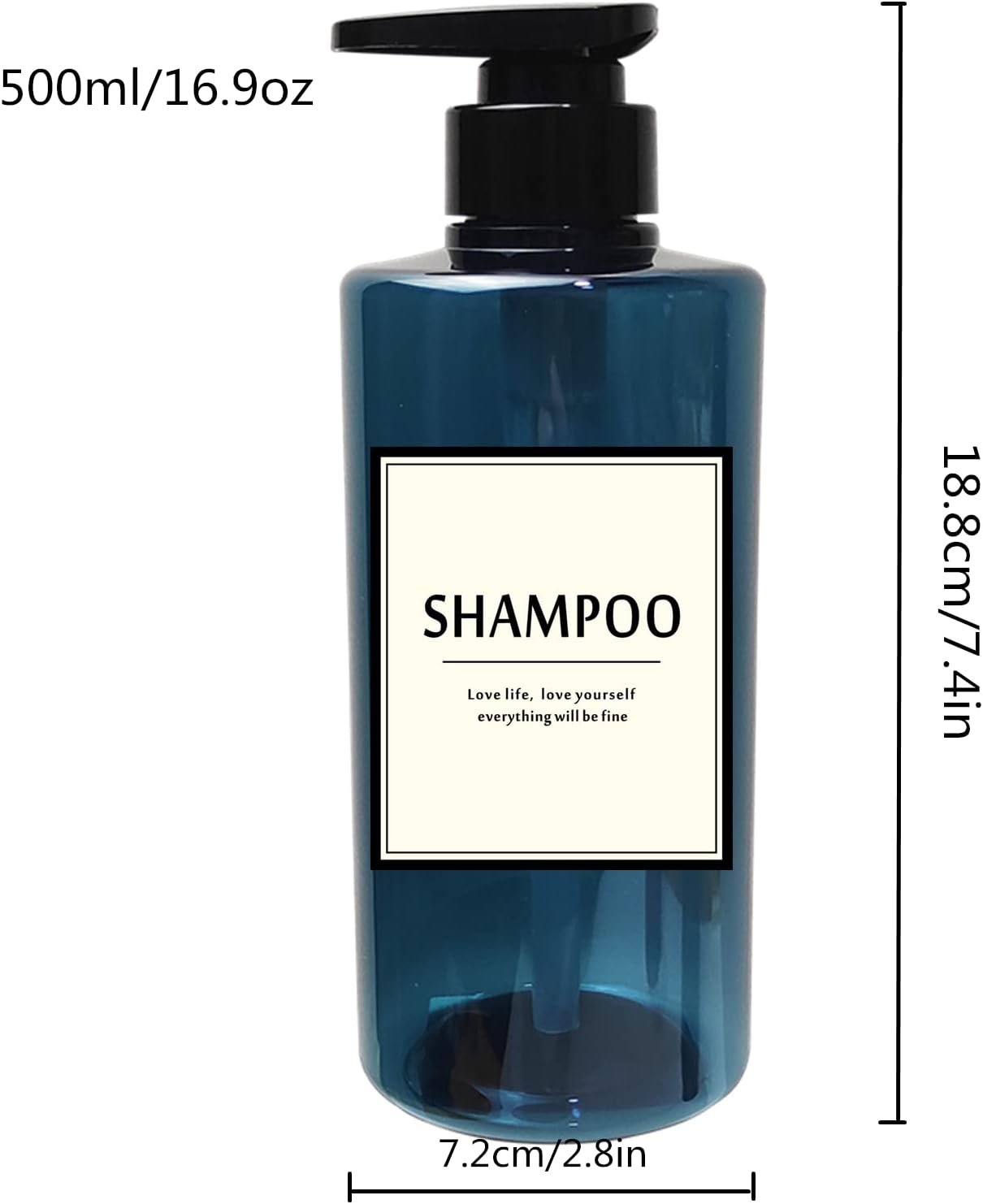 500Ml Shampoo Bottles Refillable,Empty Pump Plastic Bottle 16.9Oz Shower Container with Lables for Shampoo,Conditioner,Body Wash(Blue,1 Set) image number 5