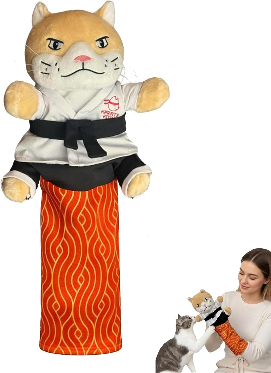 Karate Kitty Cat Wrestling Puppet with Protective Forearm Sleeve, Interactive Hand Biting Toy for Play, Safe Boxing Puppet with Tough Padding for Kittens and Adult Cats (1Pc)