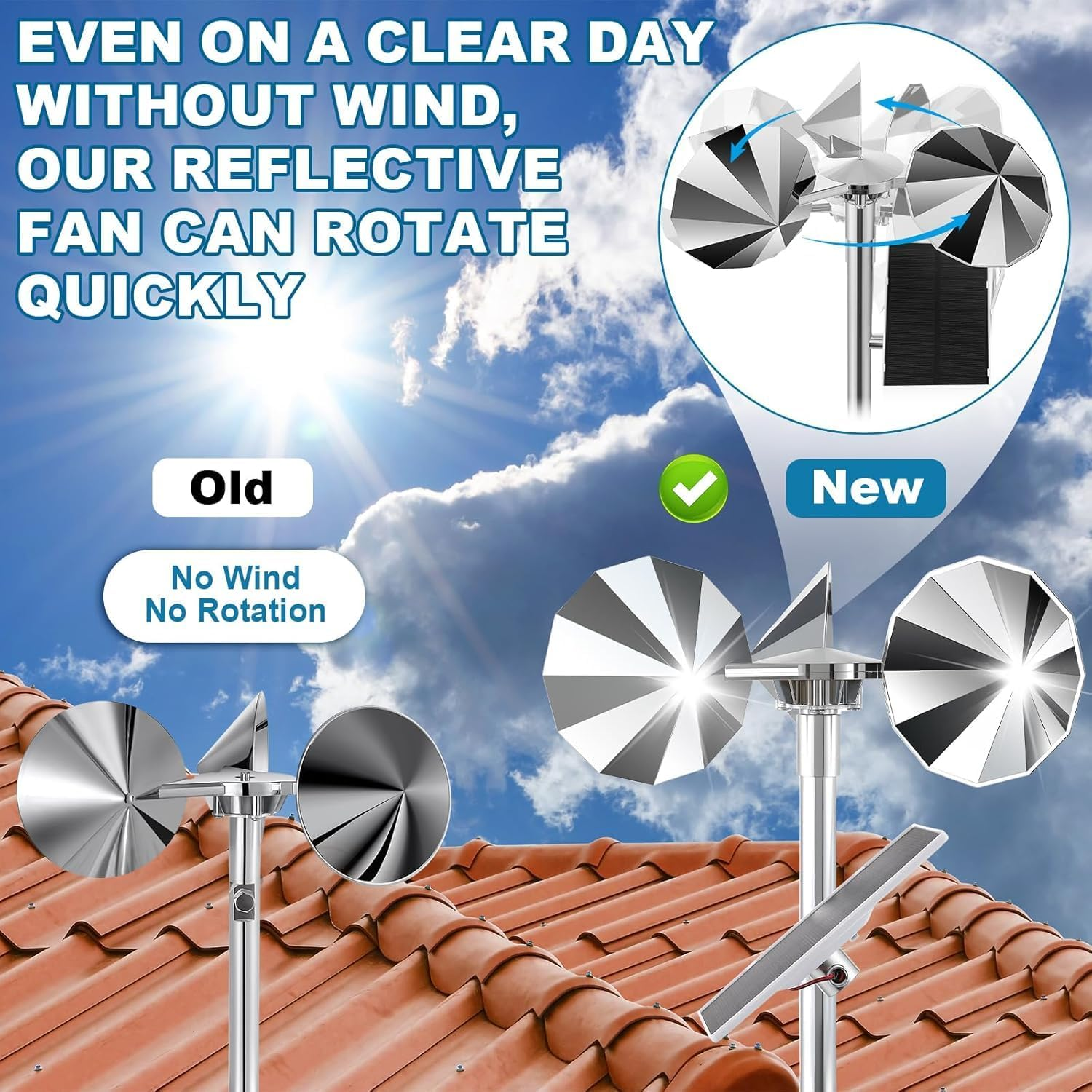 Solar & Wind Powered Bird Repellent Spinner - Reflective Deterrent for Woodpeckers, Pigeons, Sparrows | Eco-Friendly Outdoor Scare Device for Garden, Railing, Roof image number 6