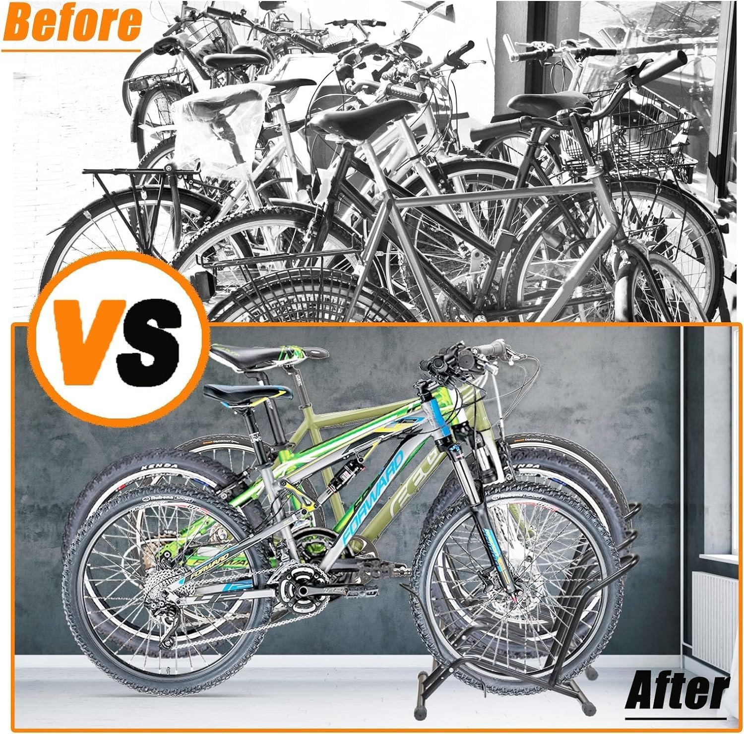 Bike Stand, Floor Bike Parking Rack, Garage Bicycle Stands for Storage Indoor/Outdoor, Front and Rear Wheel Parking Rack Stand Perfect for 16"-29" Kid'S Bikes/Mountain Bike/Road Bike image number 6