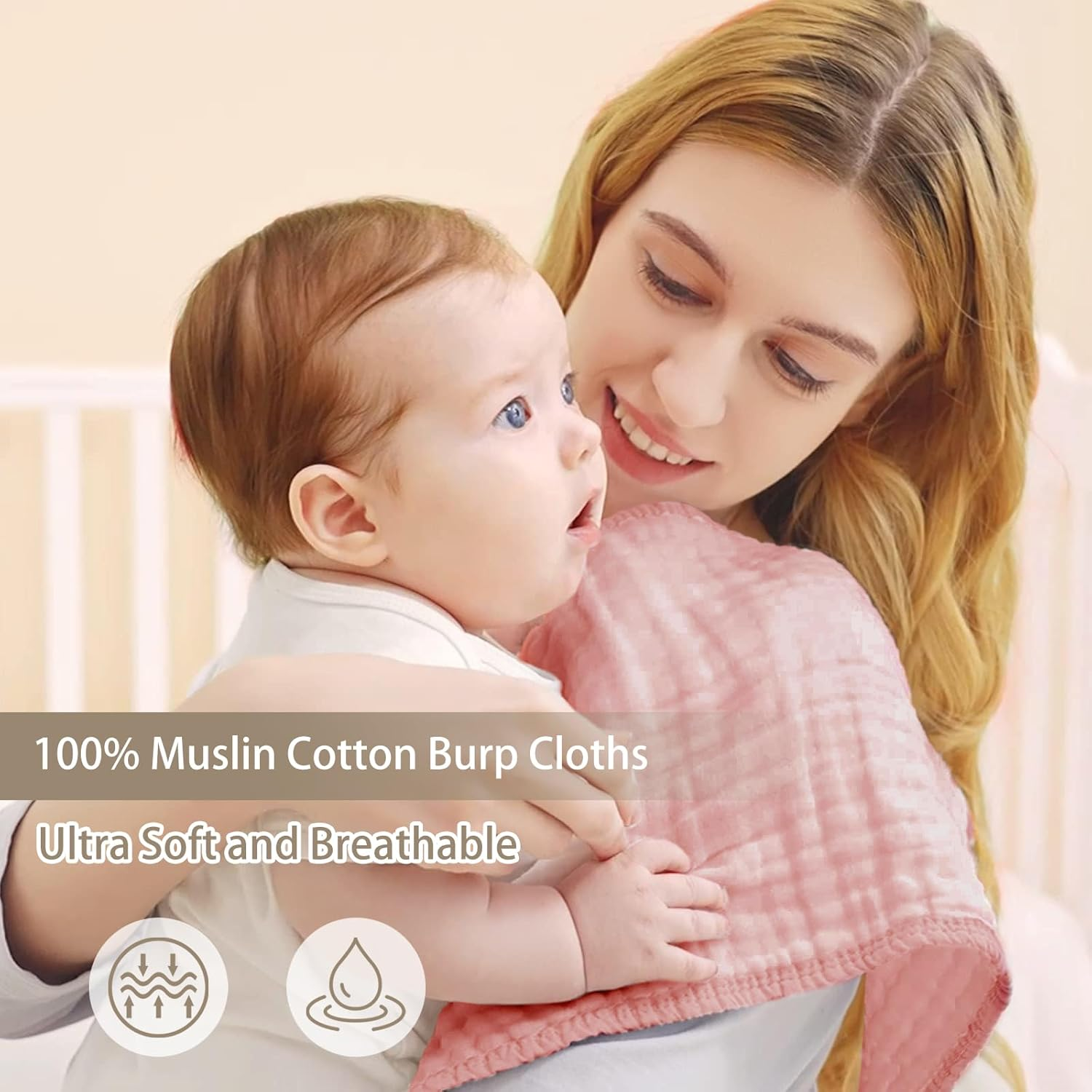 10 Pack Muslin Burp Cloths 100% Cotton Large 20''&times;10'' Thickened Baby Burp Cloths Super Soft and Highly Absorbent, Newborn Washcloth (Pink) image number 4