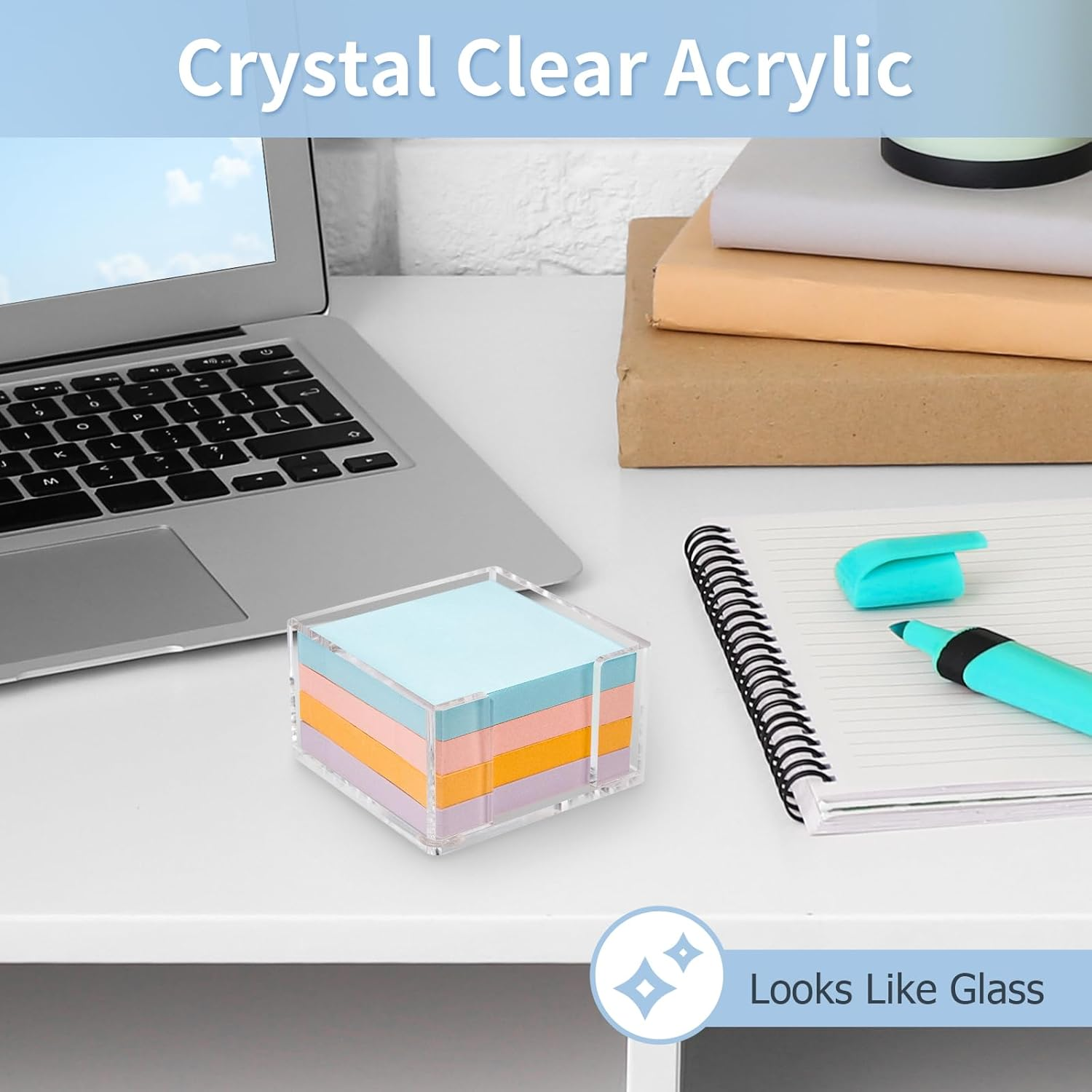 Acrylic Sticky Note Holder, 3 X 3 Crystal Clear Sticky Note Dispenser Acrylic Notepad Holder for School Home Office Desk Organization image number 5