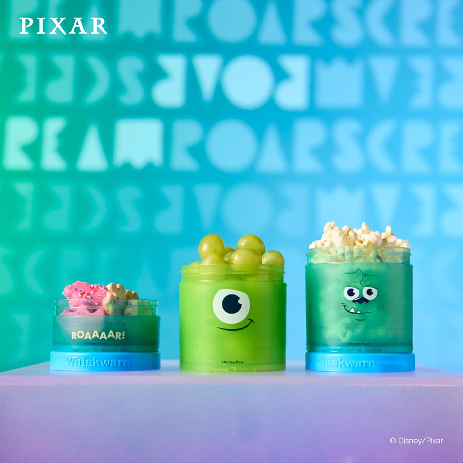 Whiskware Disney Pixar Stackable Snack Containers for Kids and Toddlers, 3 Stackable Snack Cups for School and Travel, Monsters Inc Mike Wazowski and Sulley - Monsters Inc. image number 5