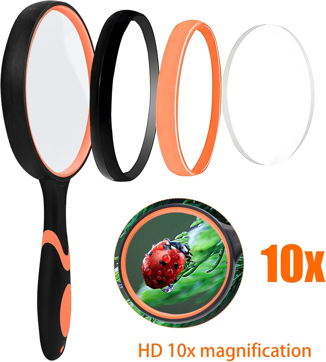 JINGIHE 10X Magnifying Glasses, 1Pc Plastic Page 75Mm Reading Magnifier for Seniors Kids, Handheld Magnifying Glass Study Supplies with Non-Slip Rubber Handle for Book Science Nature Exploration image number 3