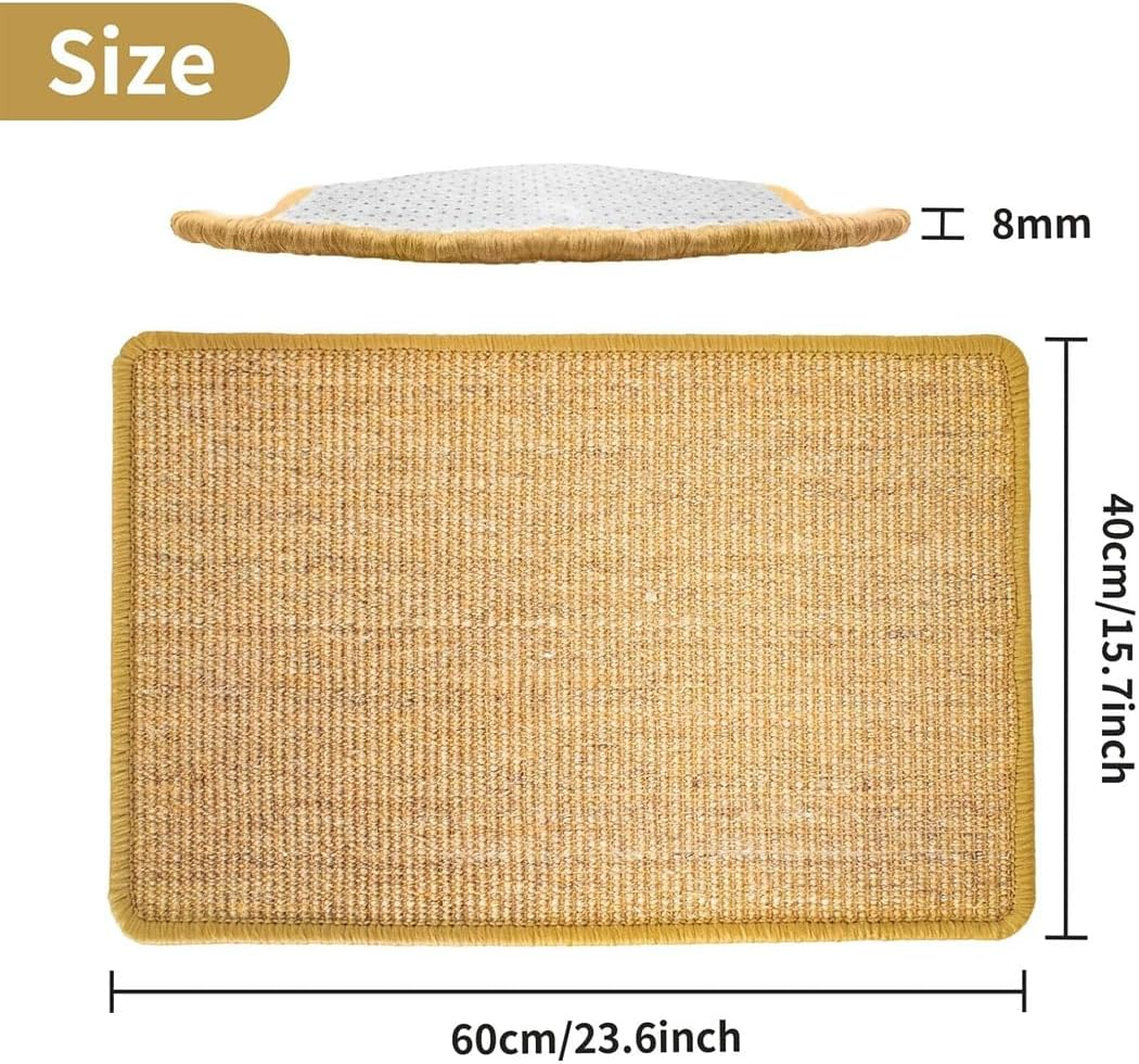 Cat Scratcher Mat 40X60Cm Natural Sisal Cat Scratching Pad for Indoor Cats Wall Mounted & Floor Cat Scratching Pad Anti-Slip Protect Sofa Couch for Cats Grinding Claws Nail with 10 Pins