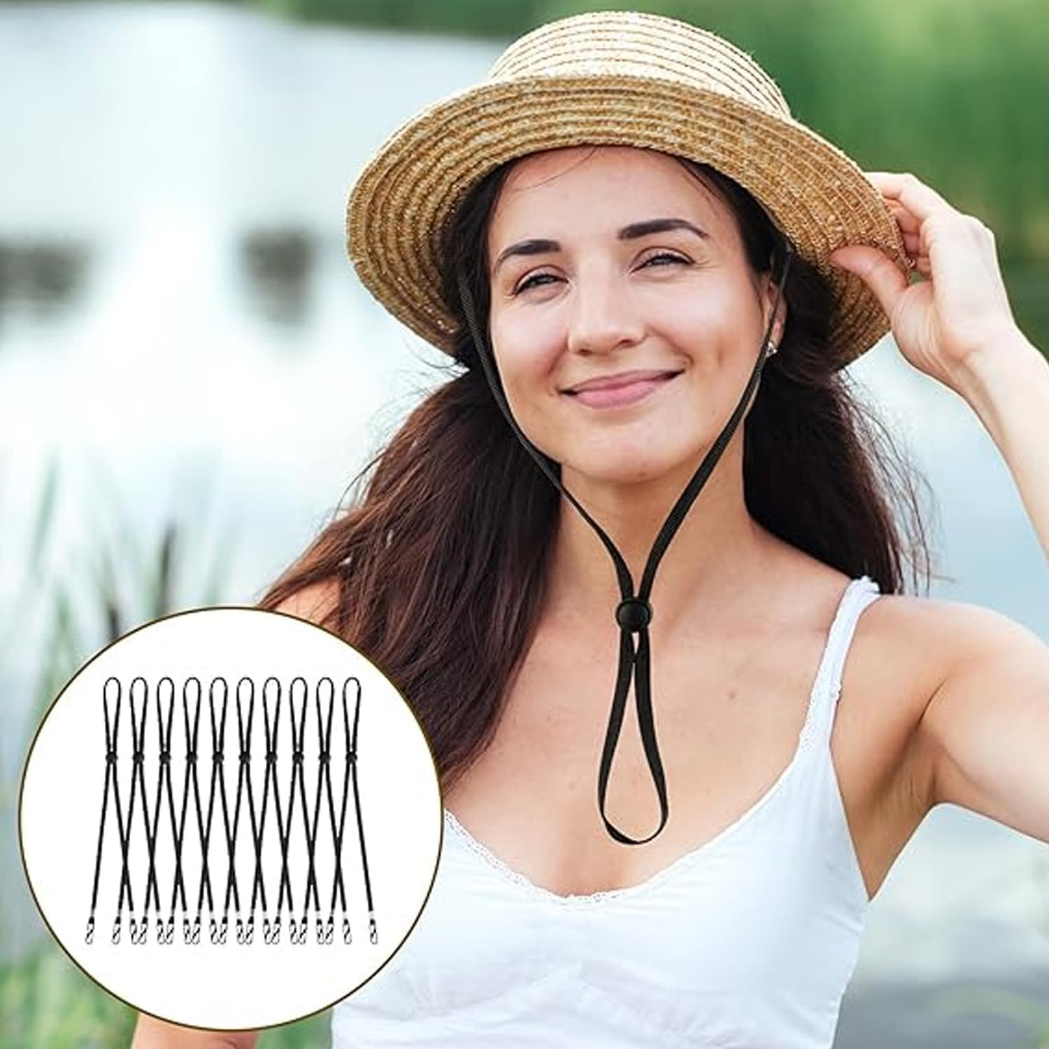 Hat Strap 2PCS, Adjustable with Clips, Very Suitable for Outdoor Activities, Anti-Lost and Anti-Wind (Black) image number 2