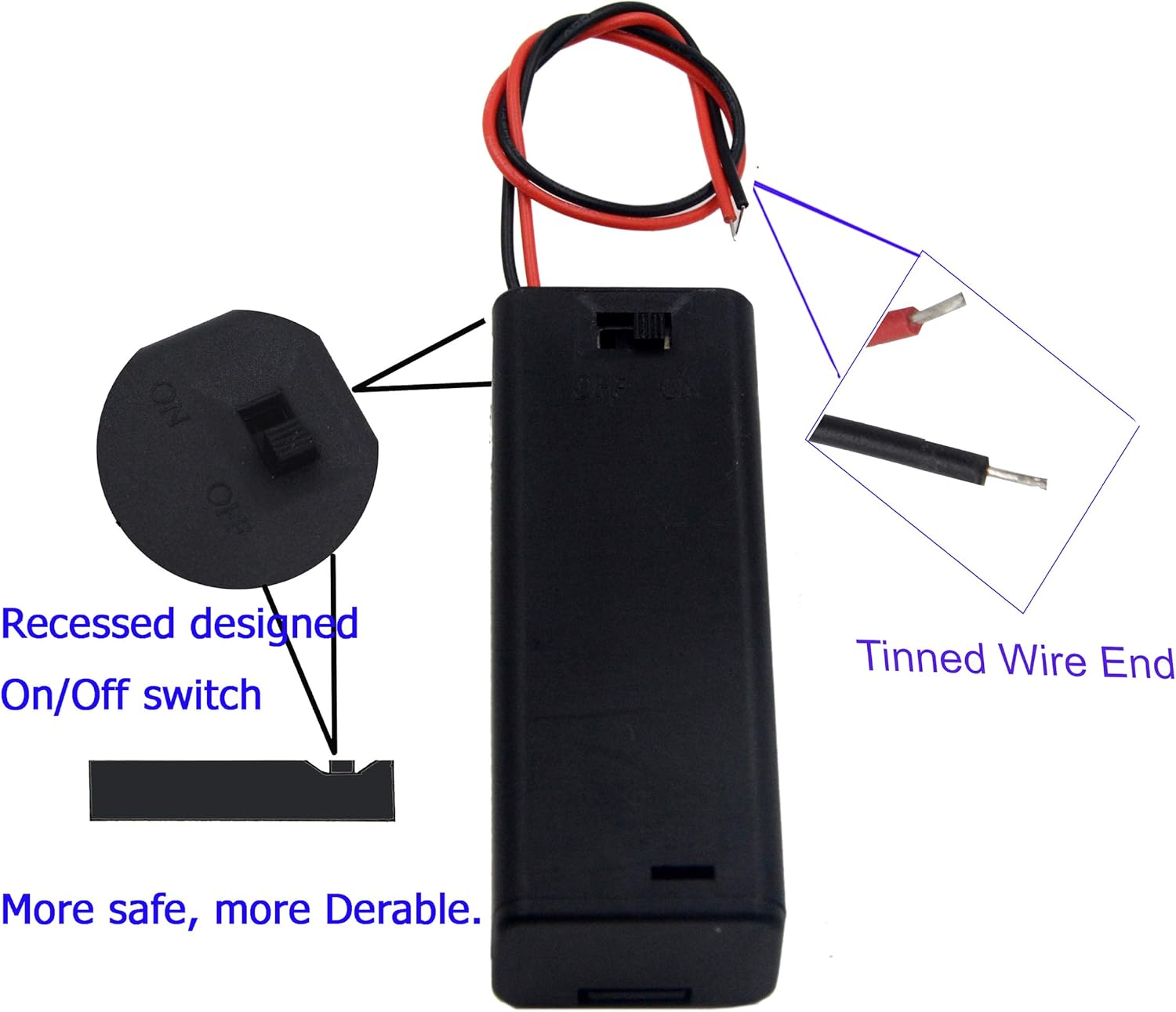 LAMPVPATH (Pack of 5) Single AA Battery Holder with Switch and Cover, 1 AA Battery Holder with Cover and Switch, AA Battery Holder with Leads Wires image number 5