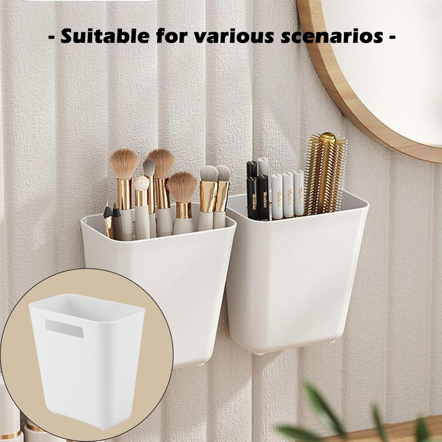 Pack of 2 Wall Mounted Storage Boxes, Door Organiser, Cupboard Organiser, Hanging Bathroom Organiser, Drawer, Self-Adhesive, Multifunctional, Suitable for Fridge, Kitchen, Bathroom, Bedroom (White) image number 1