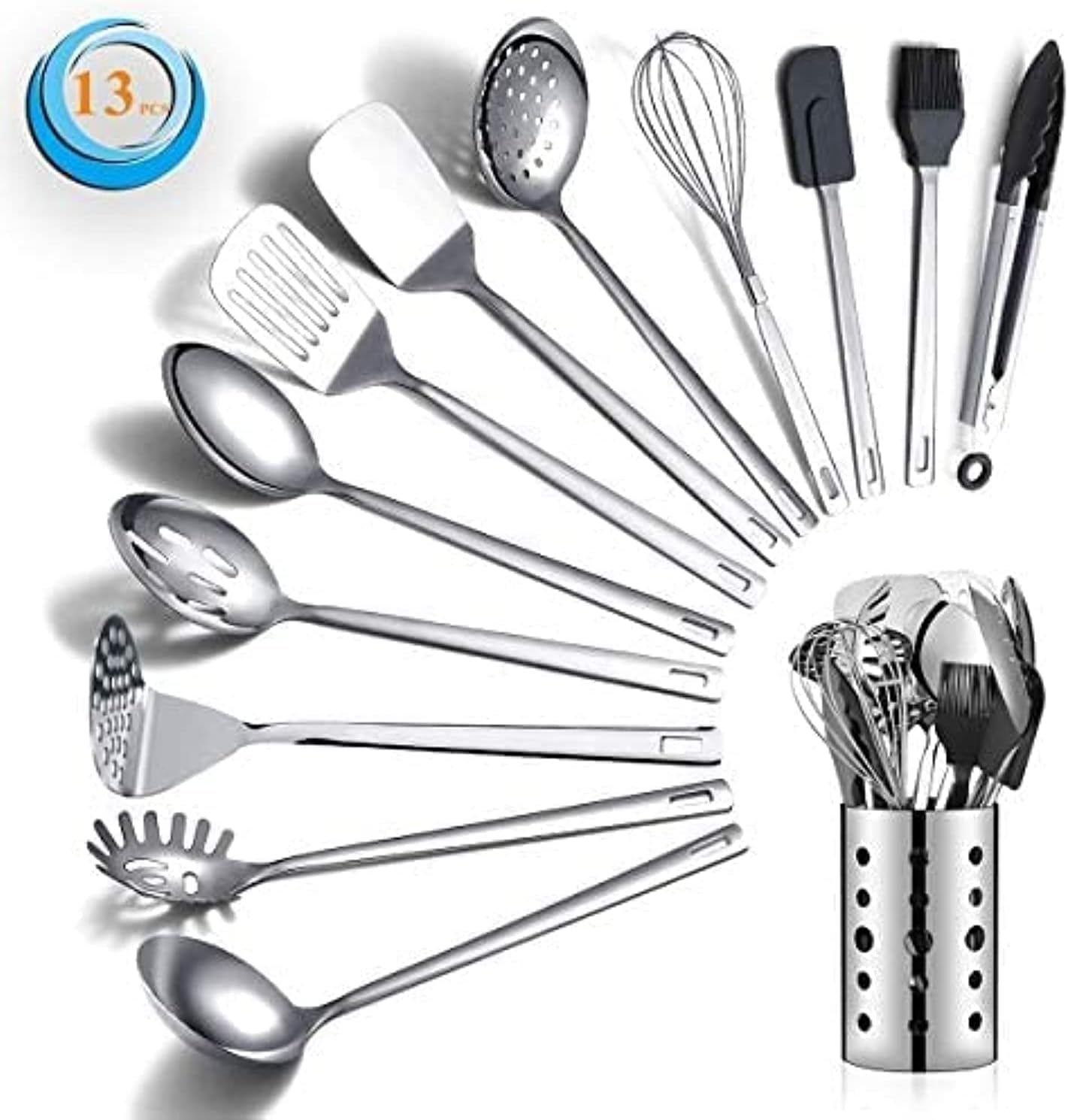 Berglander Stainless Steel Cooking Utensils Set, 13 Pieces Kitchen Utensils Set, Kitchen Tools Set with Utensil Holder Non-Stick and Heat Resistant,Dishwasher Safe, Easy to Clean (13 Packs) image number 4