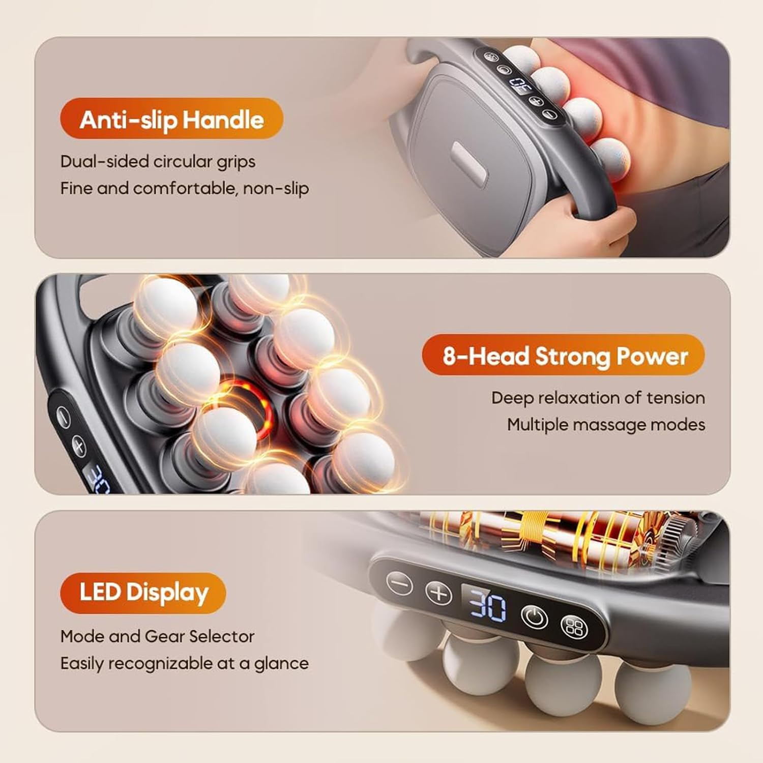 16-Drive 16-Head Massage Gun Set Deep Tissue Set Massage Gun with 30 Adjustable Levels & 3 Modes, Electric Quiet Muscle Massager, Red Light Therapy, for Back, Shoulders, Legs, Body Muscle Pain Relief image number 5