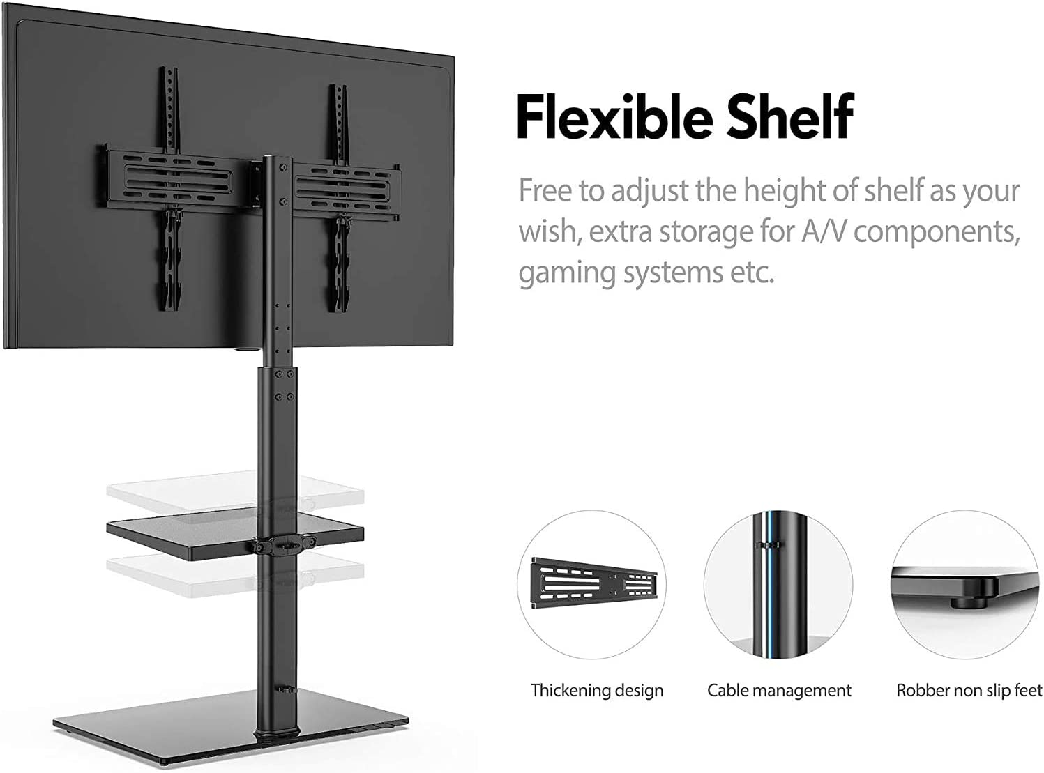 FITUEYES TV Stand with Mount for 32 to 60 Inch Flat Curved Screen Swivel and Height Adjustable with Cable Management Max VESA 600X400 Mm(Black) image number 4