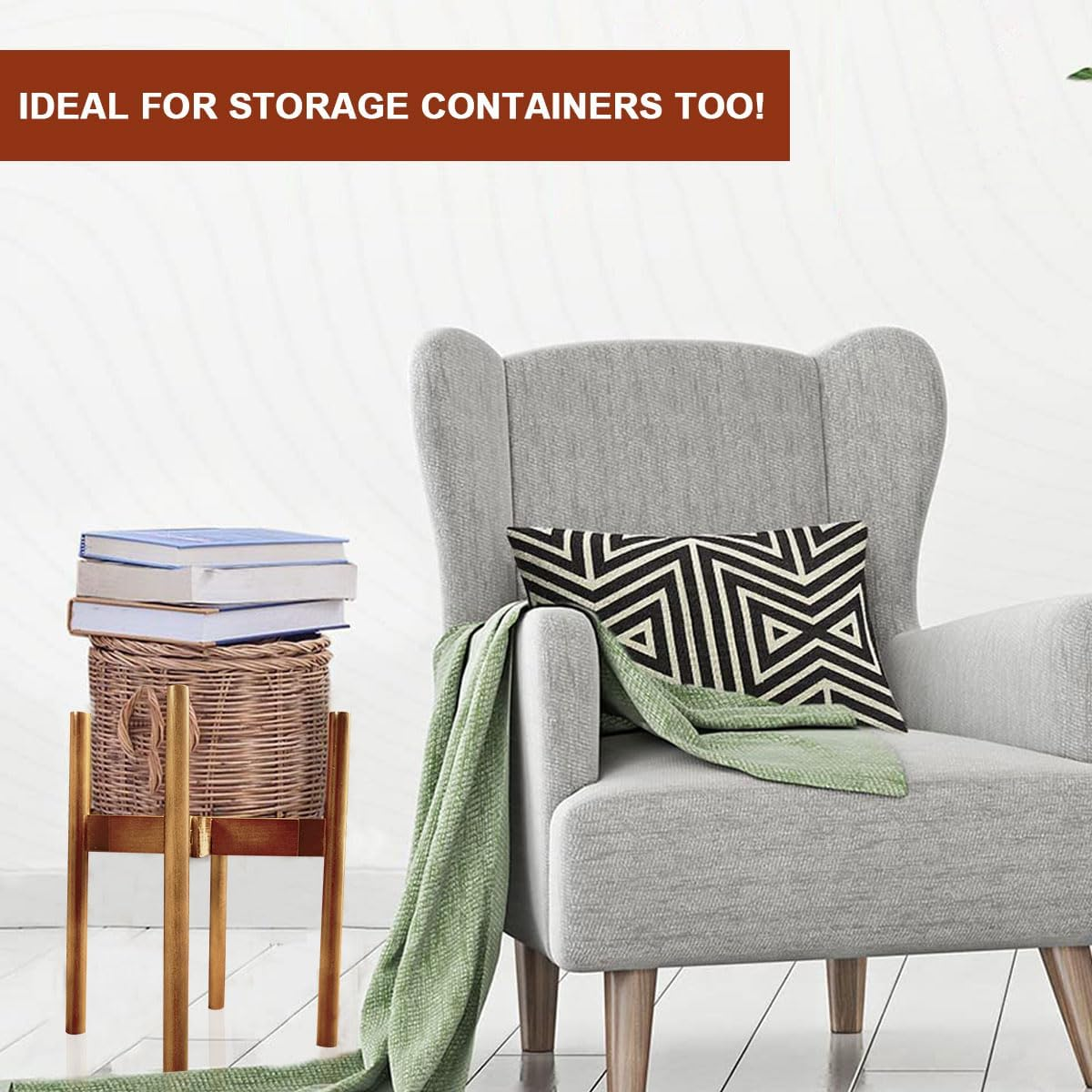 Adjustable Plant Stand,Bamboo Mid Century Modern Plant Stand,Plant Stands Indoor,Planter Pots for Plants and Flowers,Plant Holder Rack for Living Room image number 1