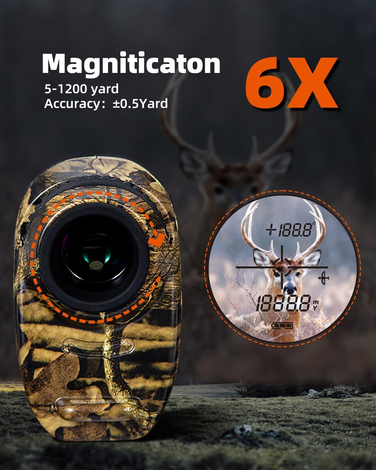 AOFAR HX-1200T Range Finder for 1200 Yards with Angle and Horizontal Distance, Wild Waterproof Rangefinder, 6X 25Mm, Range and Bow Mode, Free Battery Gift Package image number 4