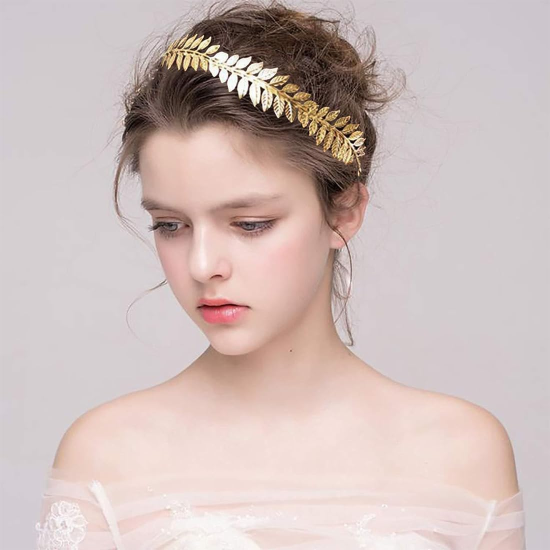 Pack of 2 Roman Goddess Headbands in Gold - Women'S Hair Band for Bride, Girls & Boho Wedding - Laurel Wreath Hair Accessories with Golden Leaves as Crown Accessory image number 5