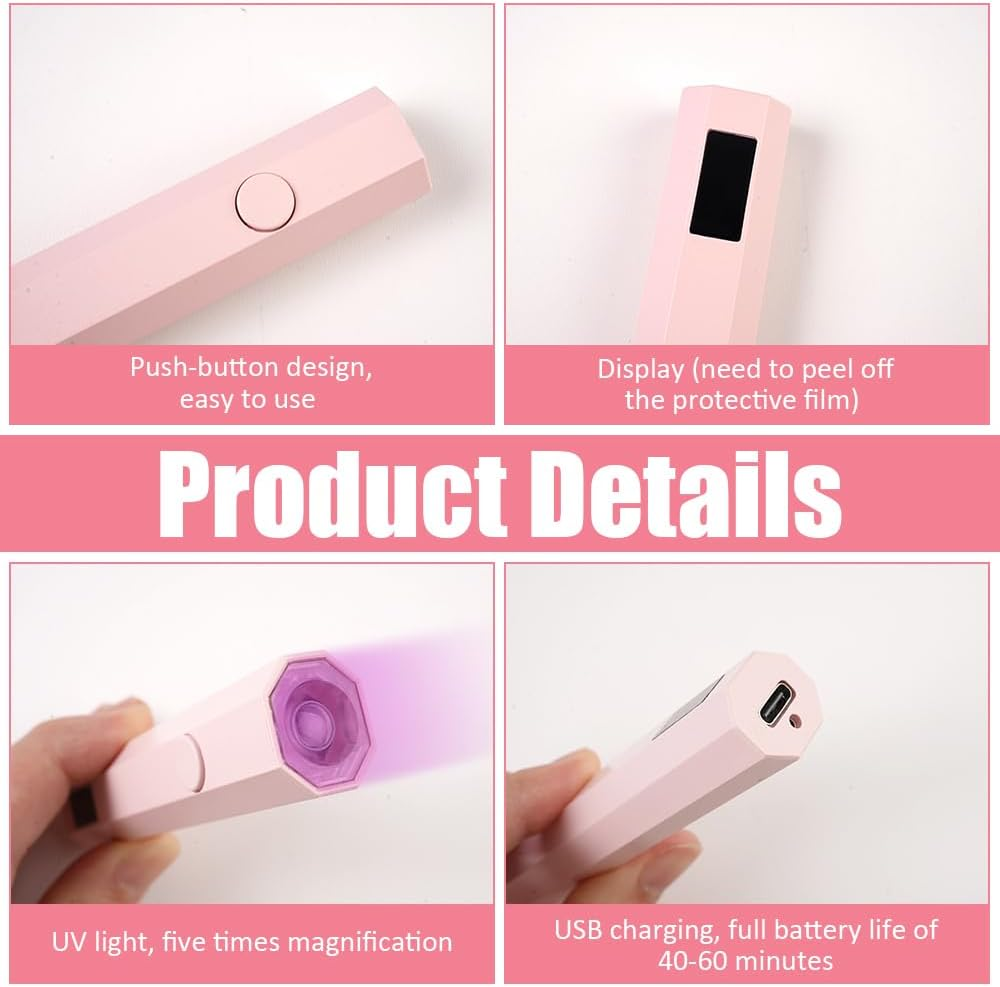 Whiznook UV Lamp for Gel Nails Mini, 20/60S Mini UV Lamp for Gel Nails, Travel UV Lamp for Nails, UV Nail Lamp, Rechargeable with Stand, for Gel Nail Polish, Nail Glue, Nail Tips image number 2